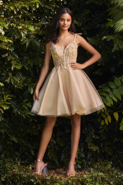 Embellished Spaghetti Strap Short Prom Dress - The Dress Outlet
