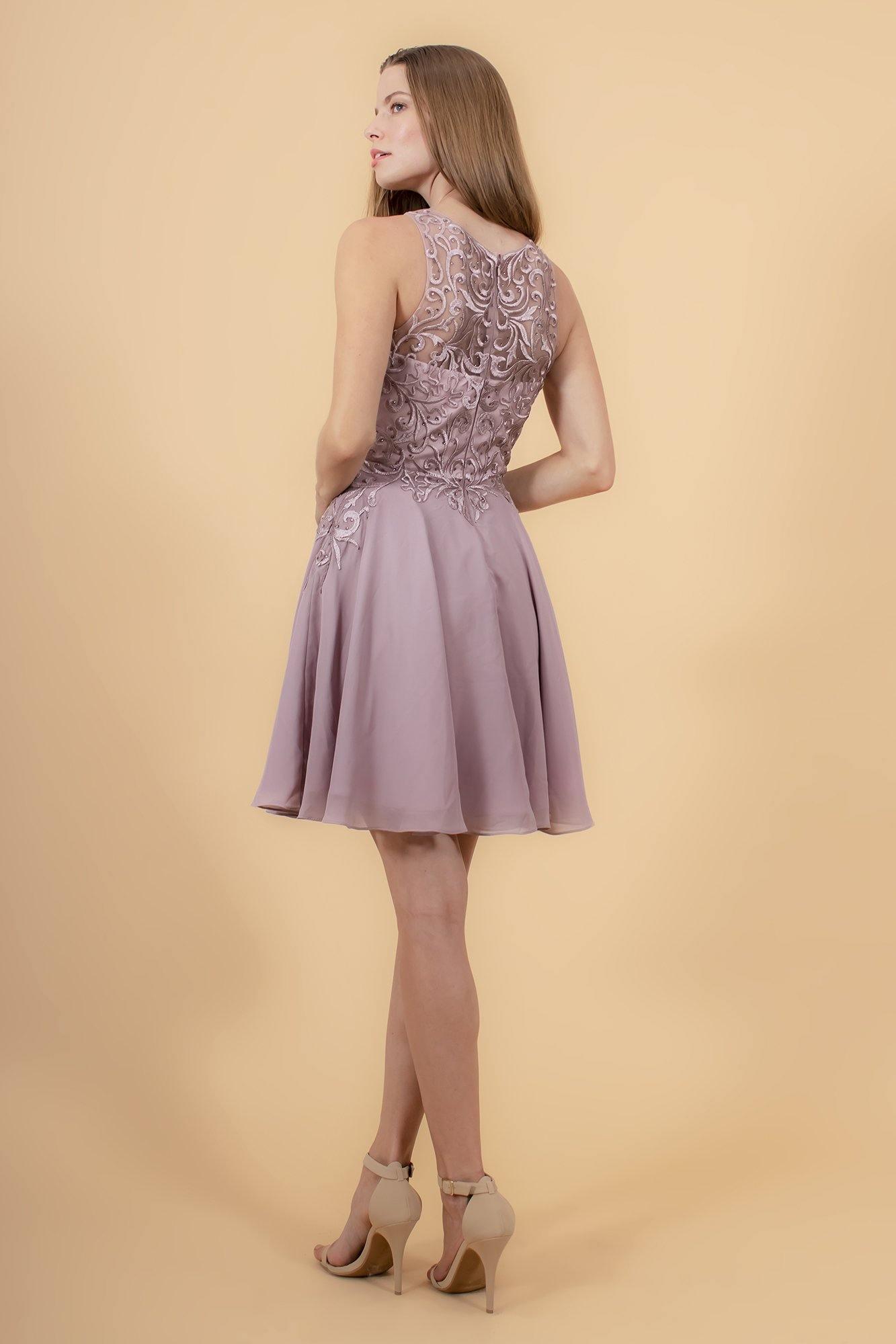 Embroidered Bodice Chiffon Short Dress Sale - The Dress Outlet