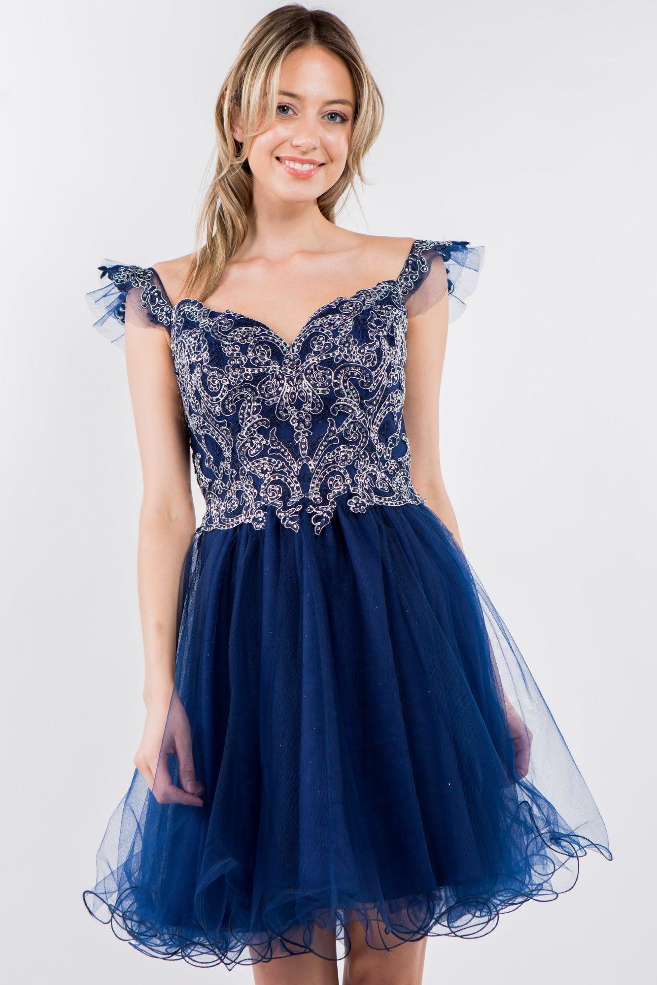 Embroidered Ruffle Short Homecoming Dress for 112.99 The Dress