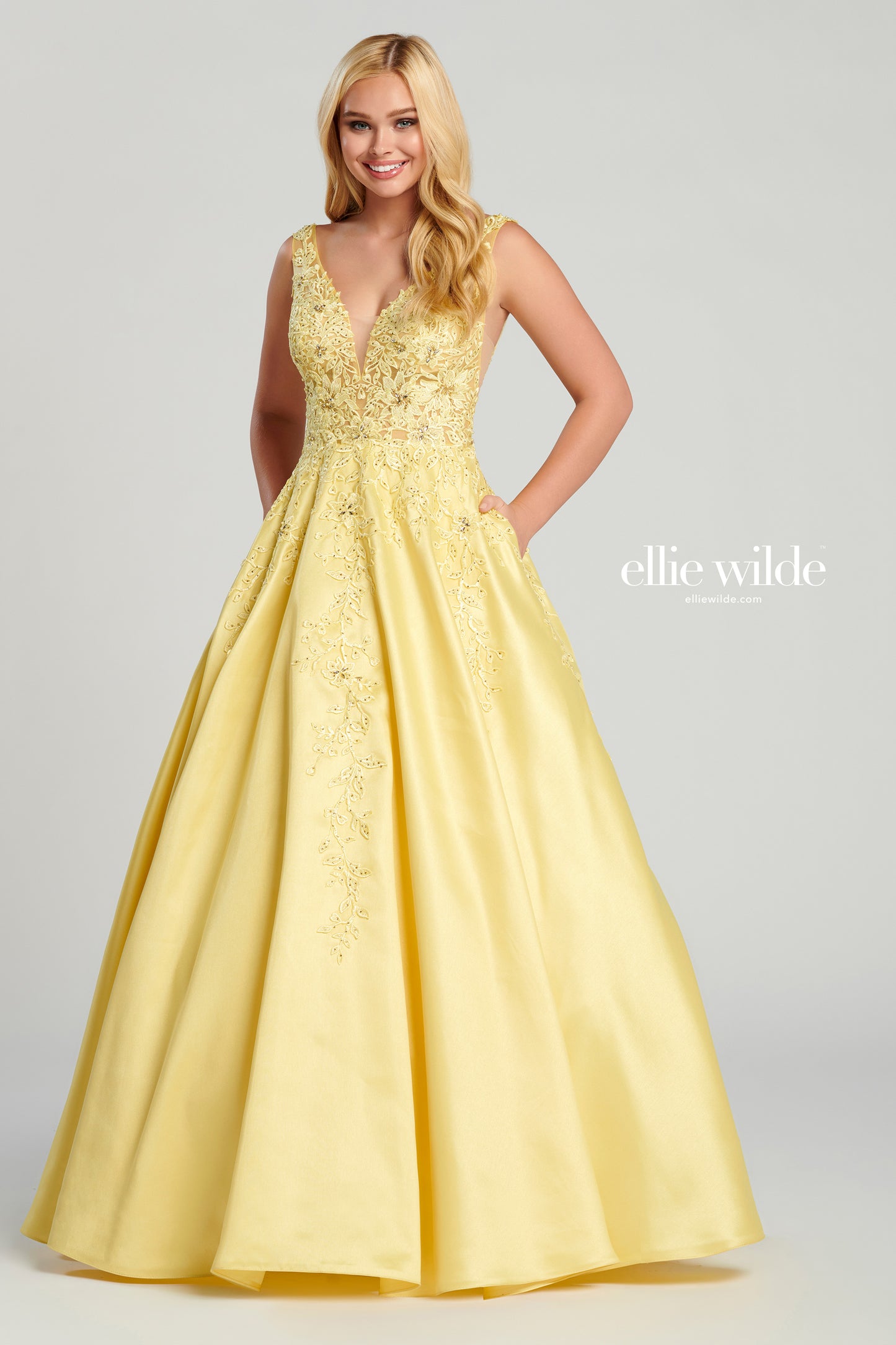 Prom Dresses Long Ball Gown Pocket Prom Dress Light Yellow