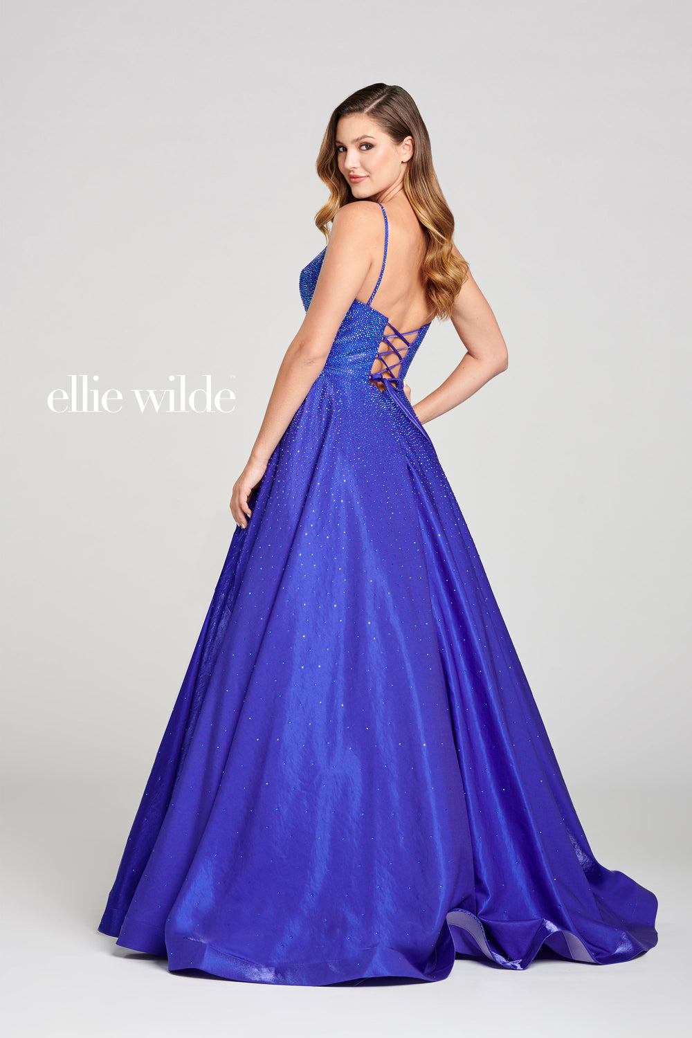 Ellie Wilde EW121005 Long Ball Gown Metallic Prom Dress