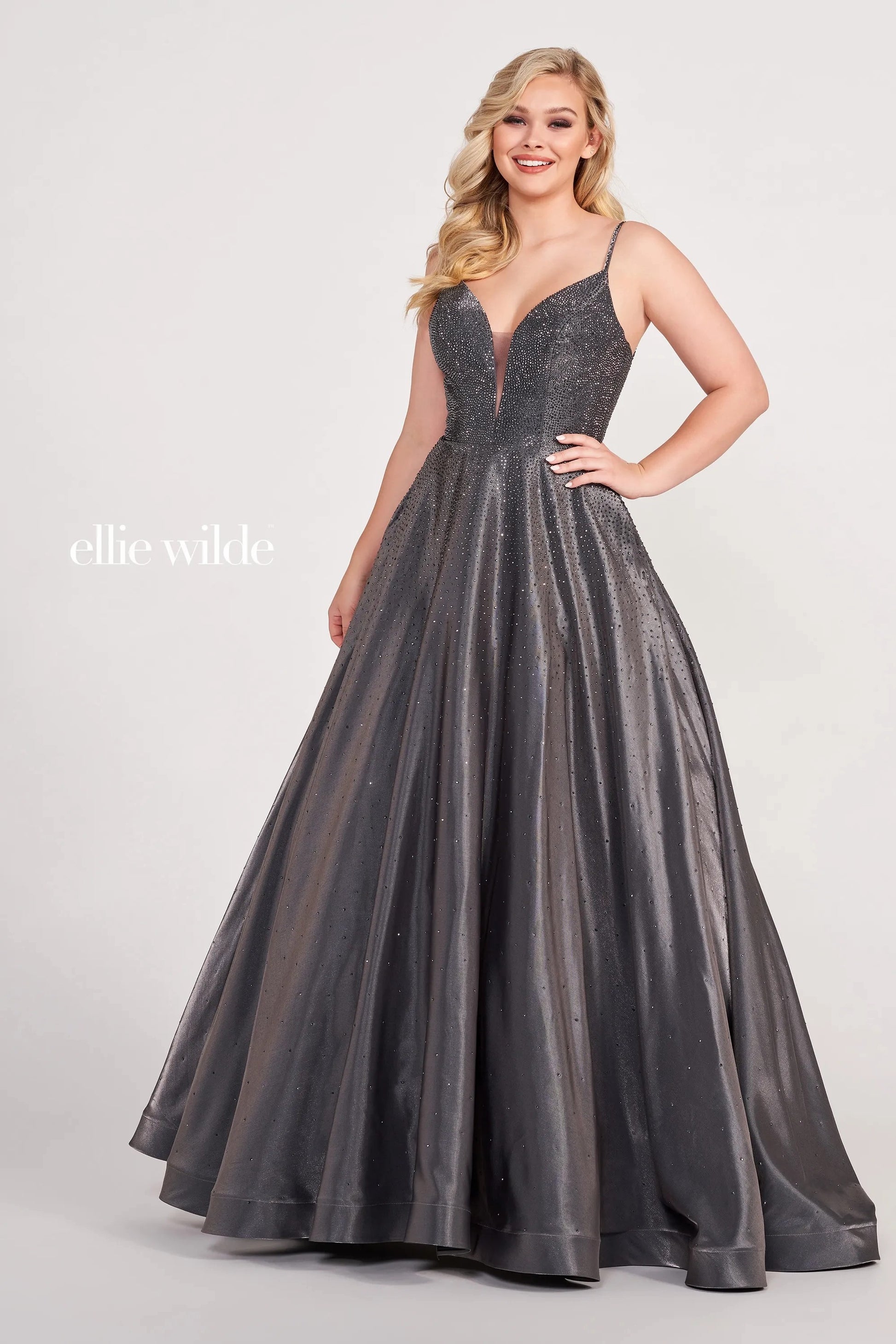 Ellie Wilde EW121005 Long Ball Gown Metallic Prom Dress
