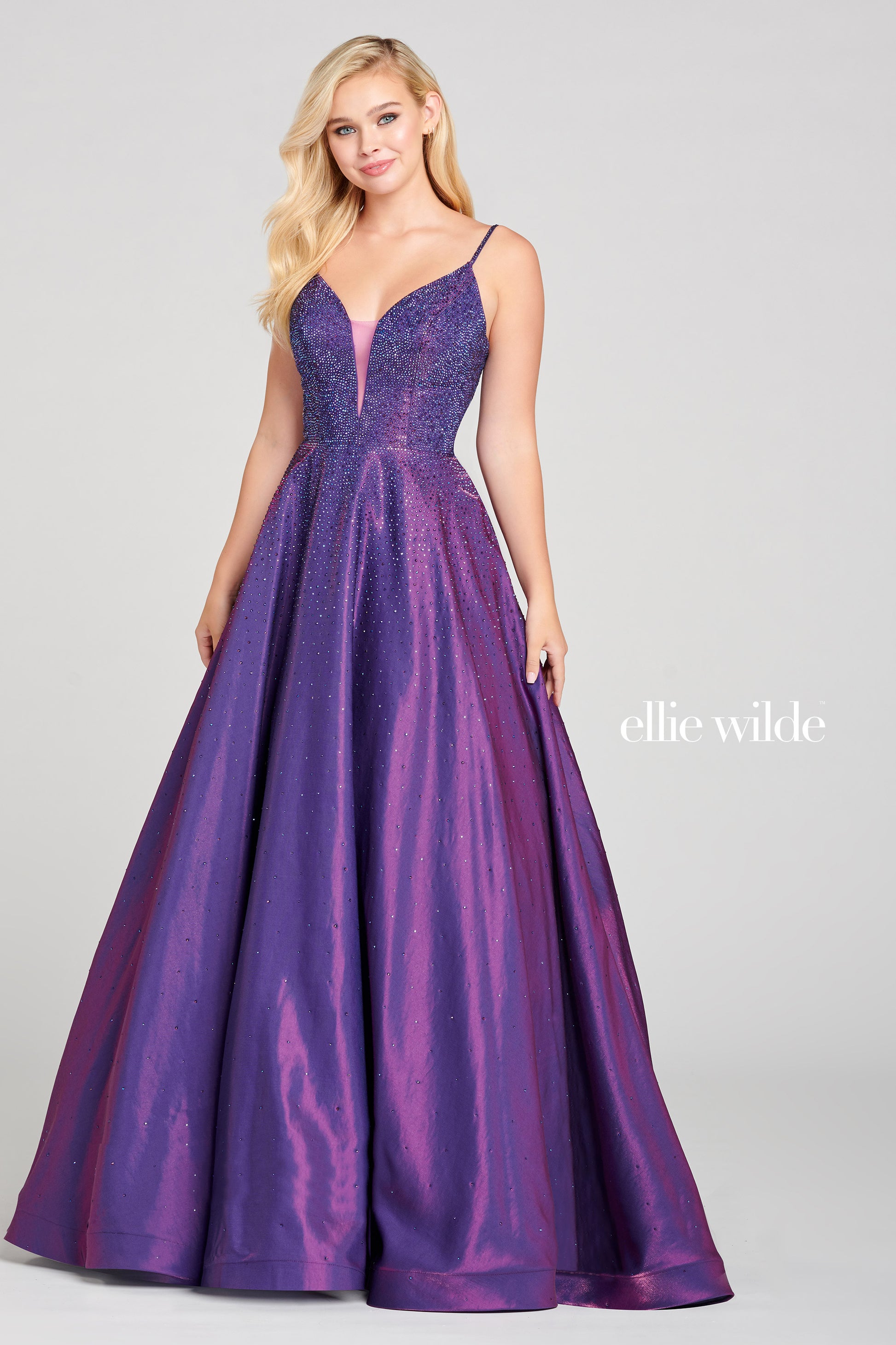 Ellie Wilde EW121005 Long Ball Gown Metallic Prom Dress