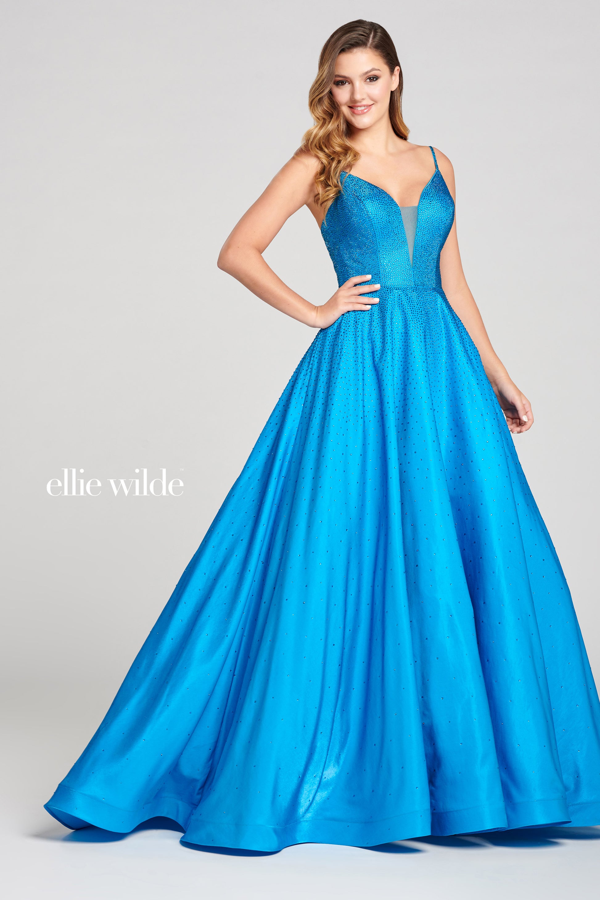 Ellie Wilde EW121005 Long Ball Gown Metallic Prom Dress