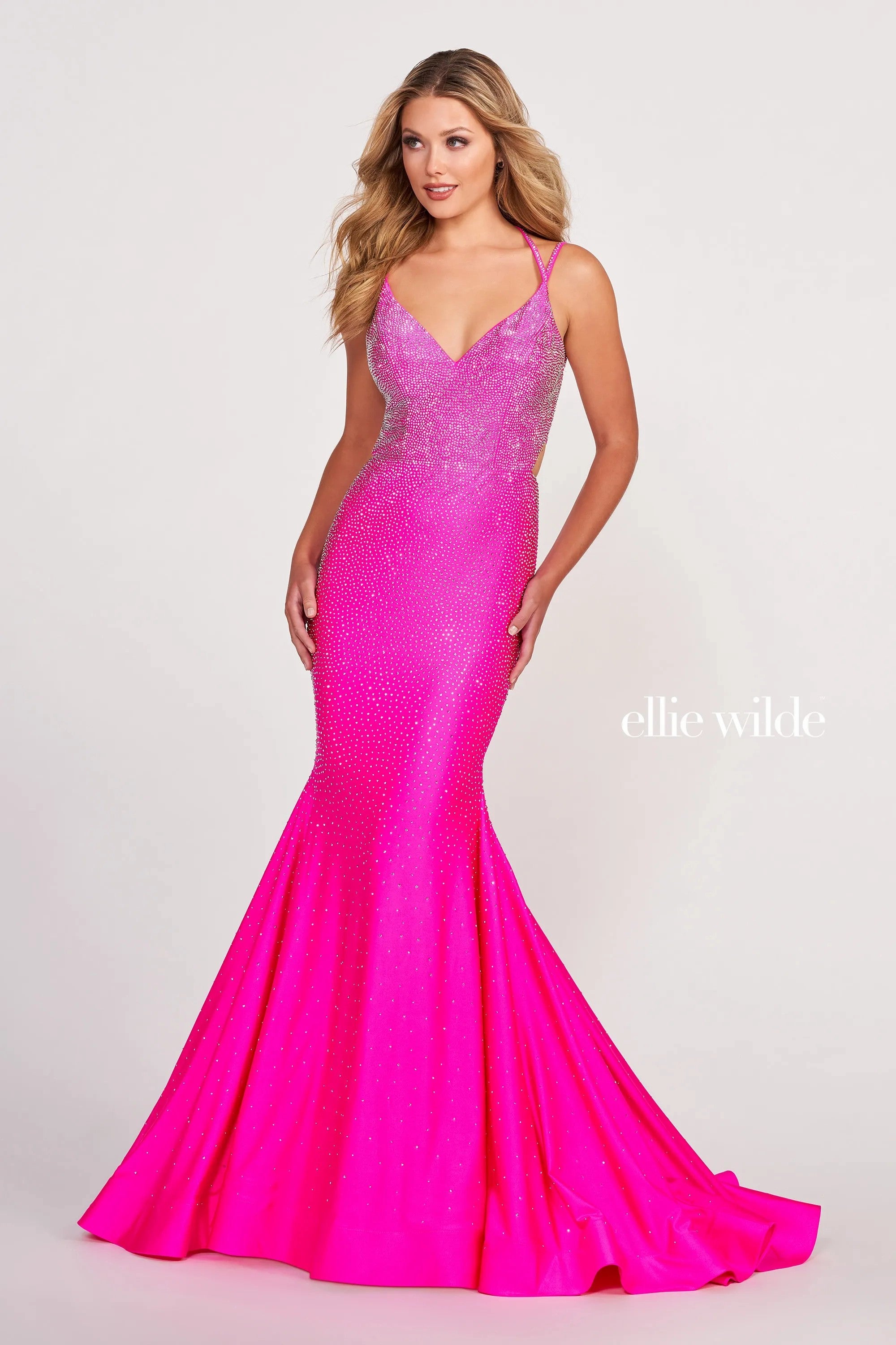 Navy Blue Ellie Wilde EW122001 Mermaid Long Formal Beaded Prom Gown