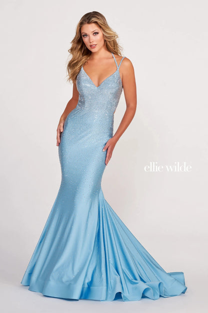 Prom Dresses Mermaid Long Formal Beaded Prom Gown Light Blue/Silver