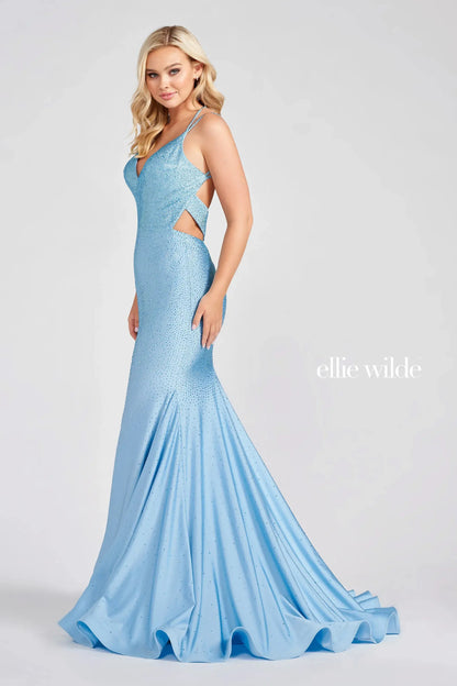 Prom Dresses Mermaid Long Formal Beaded Prom Gown Powder Blue