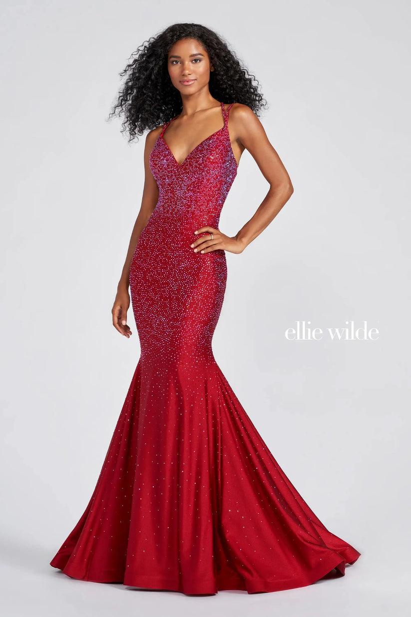 Powder Blue Ellie Wilde EW122001 Mermaid Long Formal Beaded Prom Gown ...