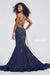Prom Dresses Long Fitted Slit Evening Prom Dress Navy Blue/Gunmetal