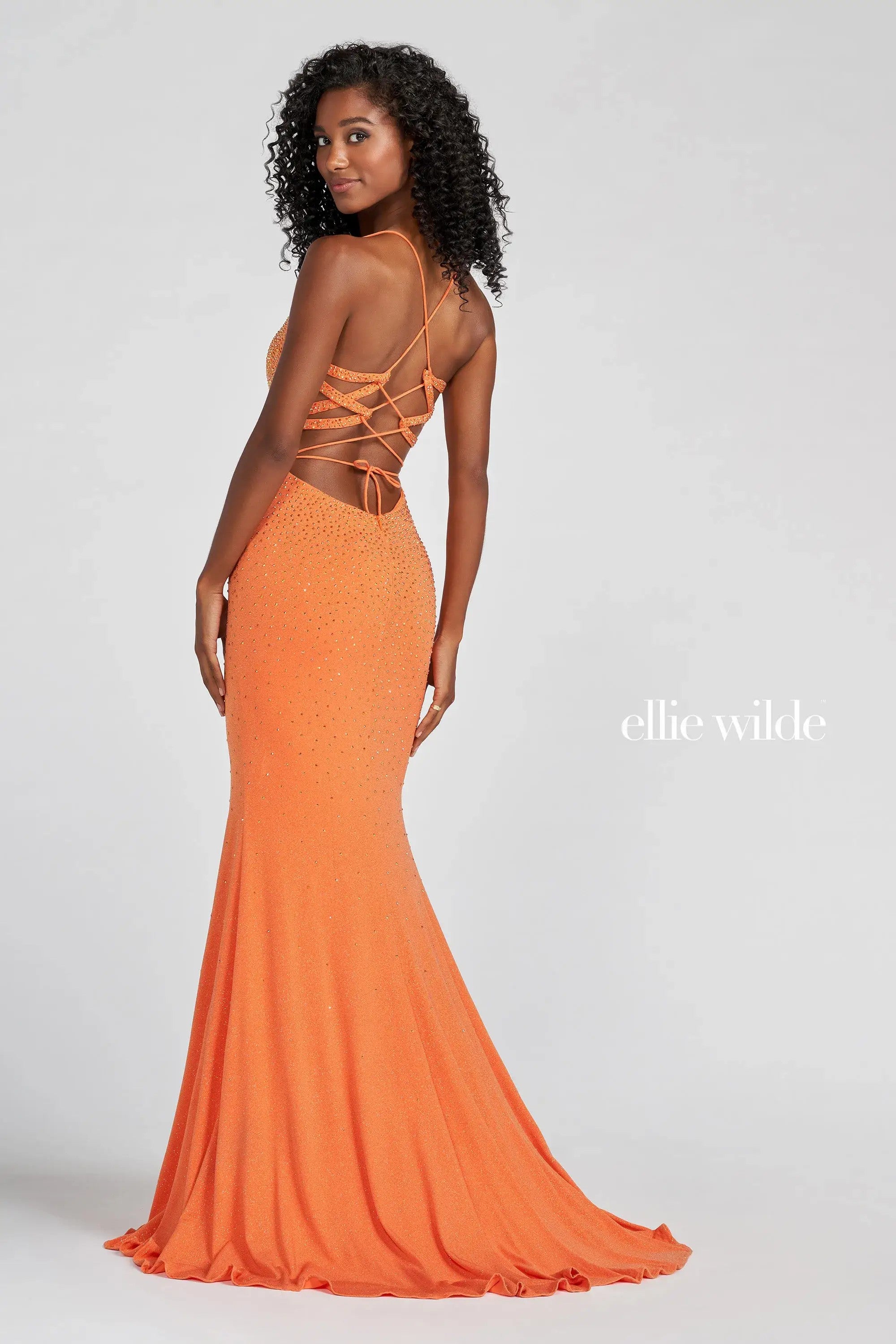 Prom Dresses Fitted Long Formal Slit Glitter Prom Dress Orange