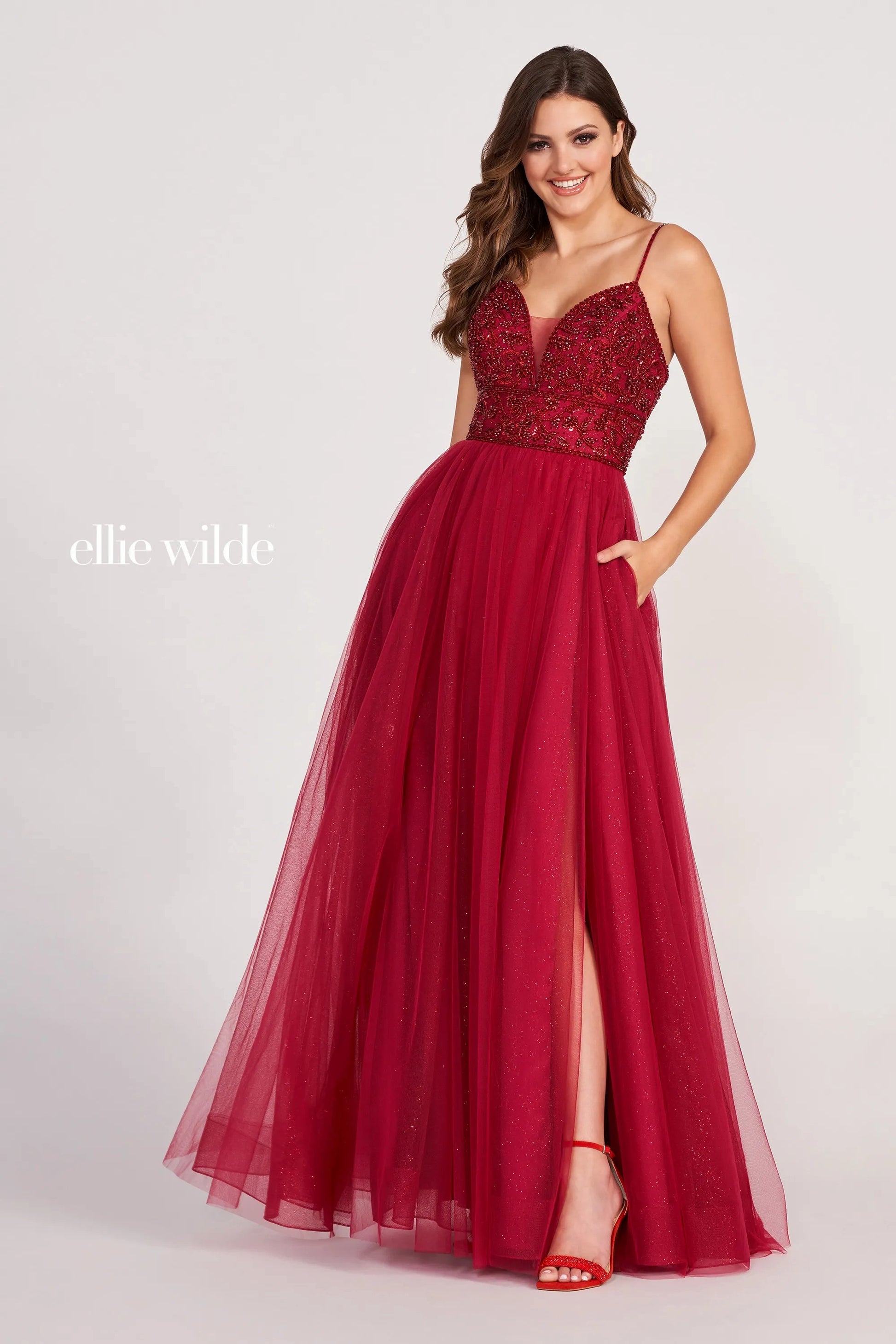 Ellie Wilde EW122066 Long A Line Formal Pocket Prom Dress