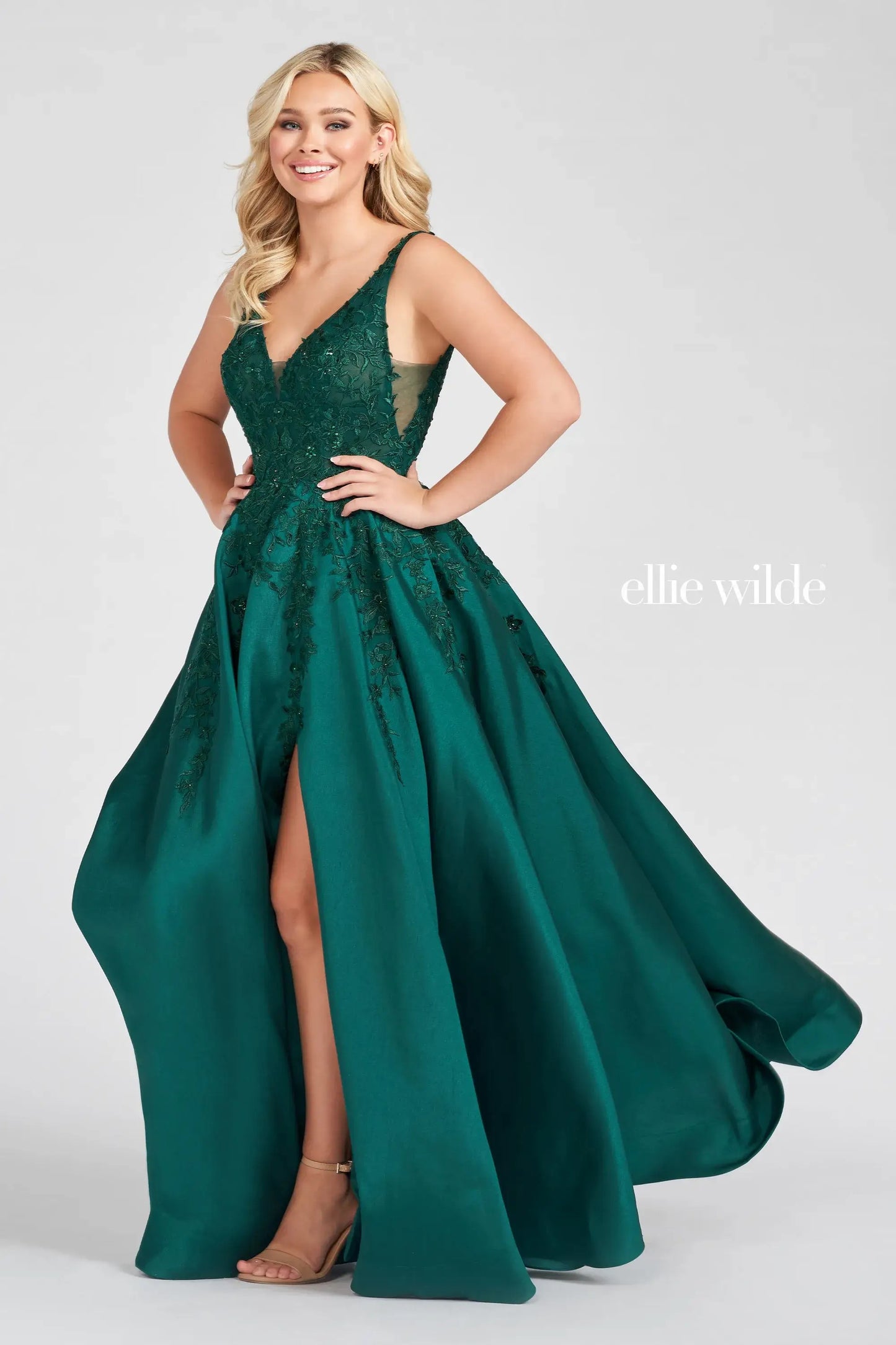 Prom Dresses Slit Long Formal Pocket Prom Gown Emerald