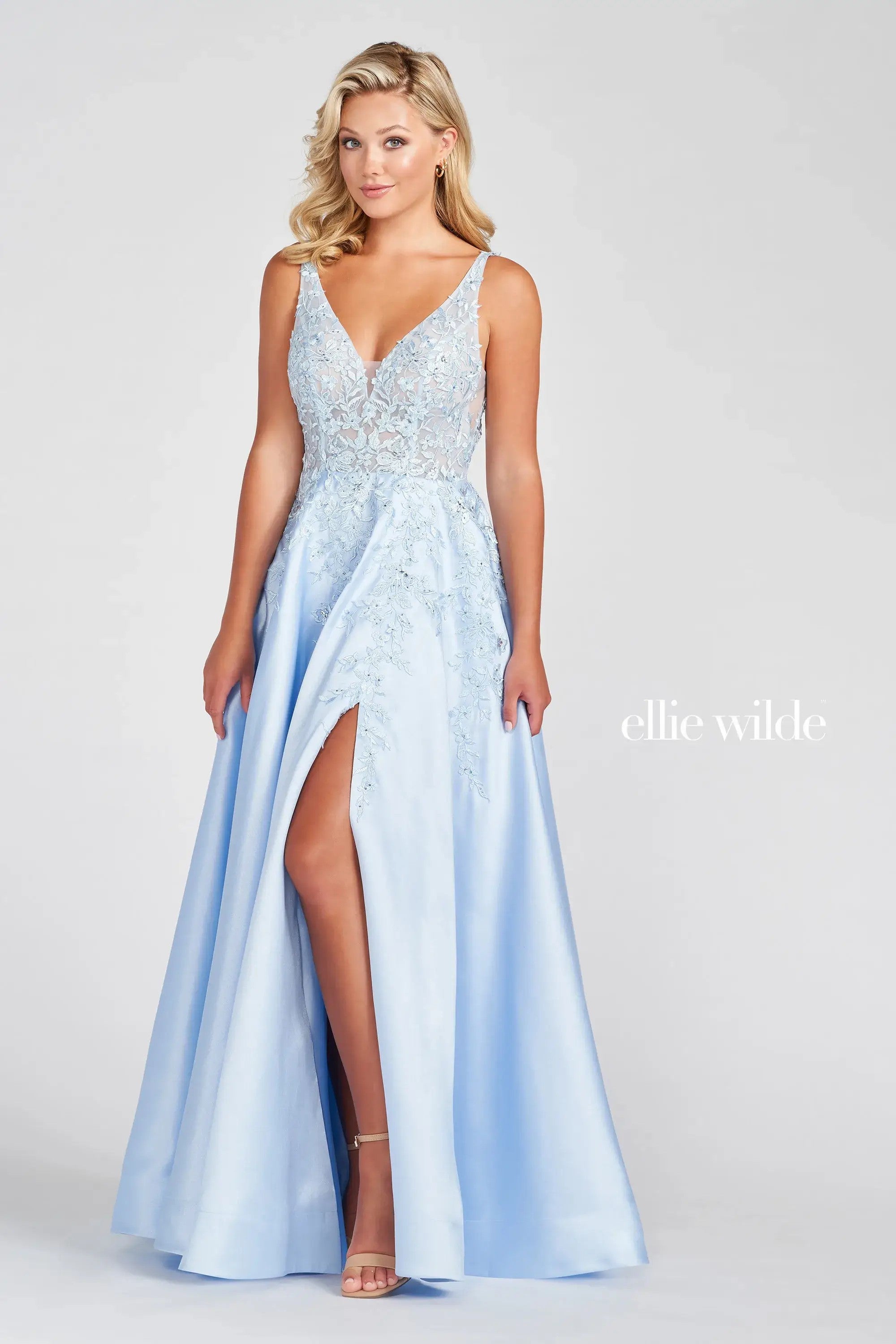 Prom Dresses Slit Long Formal Pocket Prom Gown Light Blue