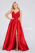 Prom Dresses Slit Long Formal Pocket Prom Gown Red