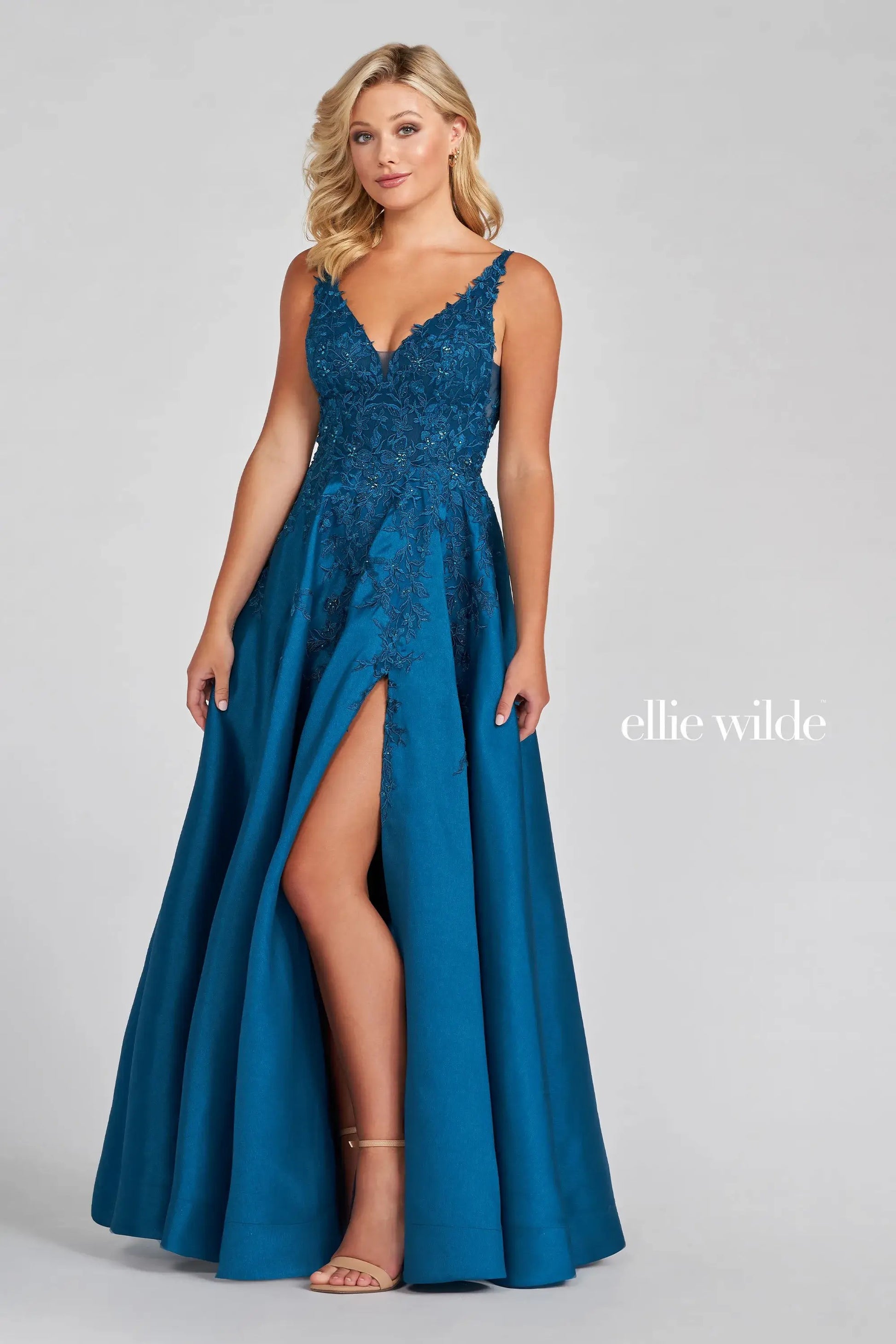 Ellie Wilde EW122074 Slit Long Formal Pocket Prom Gown