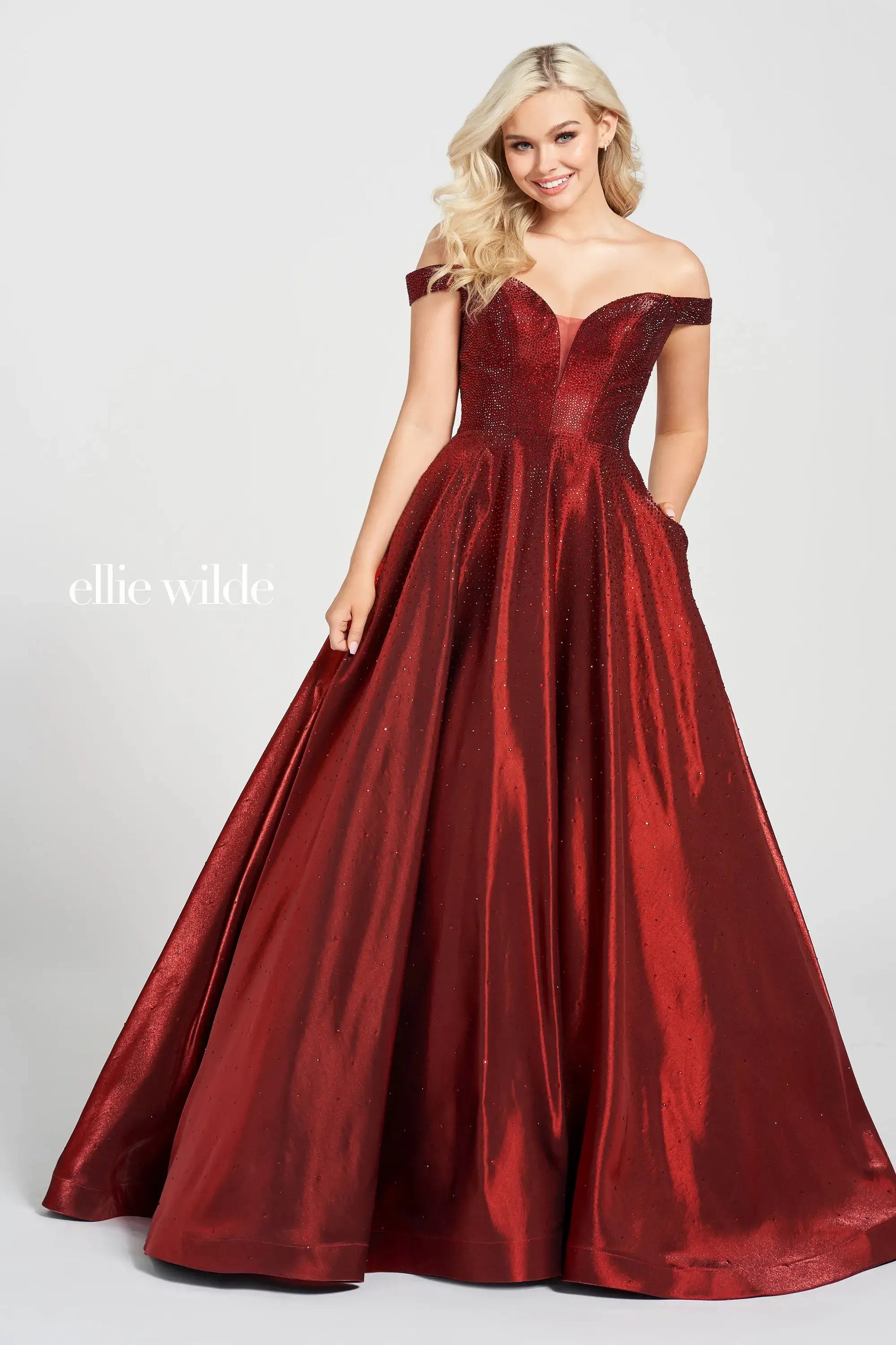 Ellie Wilde EW122106 Long Beaded Ball Gown Pocket Prom Dress
