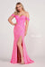 Prom Dresses Long Fitted Slit Formal Prom Gown Hot Pink