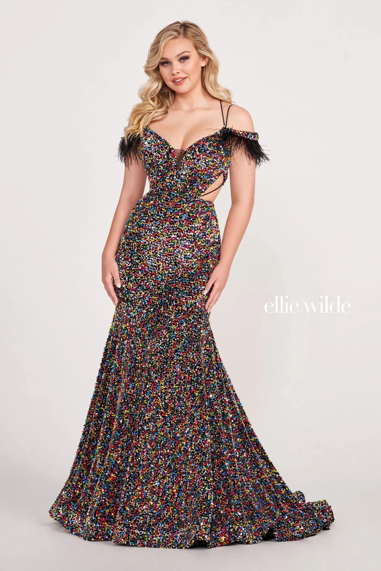 Prom Dresses Detachable Sleeve Long Formal Mermaid Prom Dress Black Galaxy