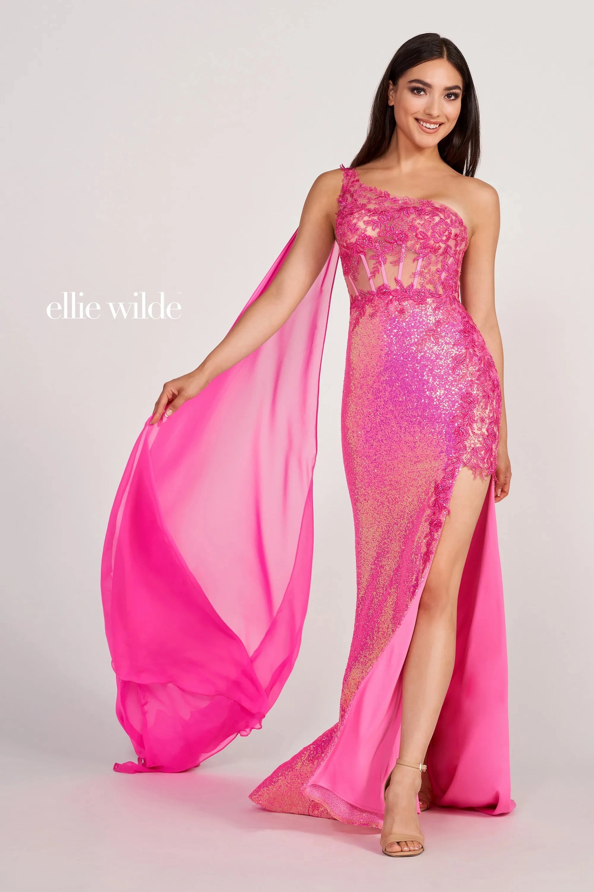 Ellie Wilde EW34020  Fitted Long Formal Overskirt Prom Dress