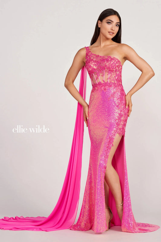 Prom Dresses Fitted Long Formal Overskirt Prom Dress Hot Pink
