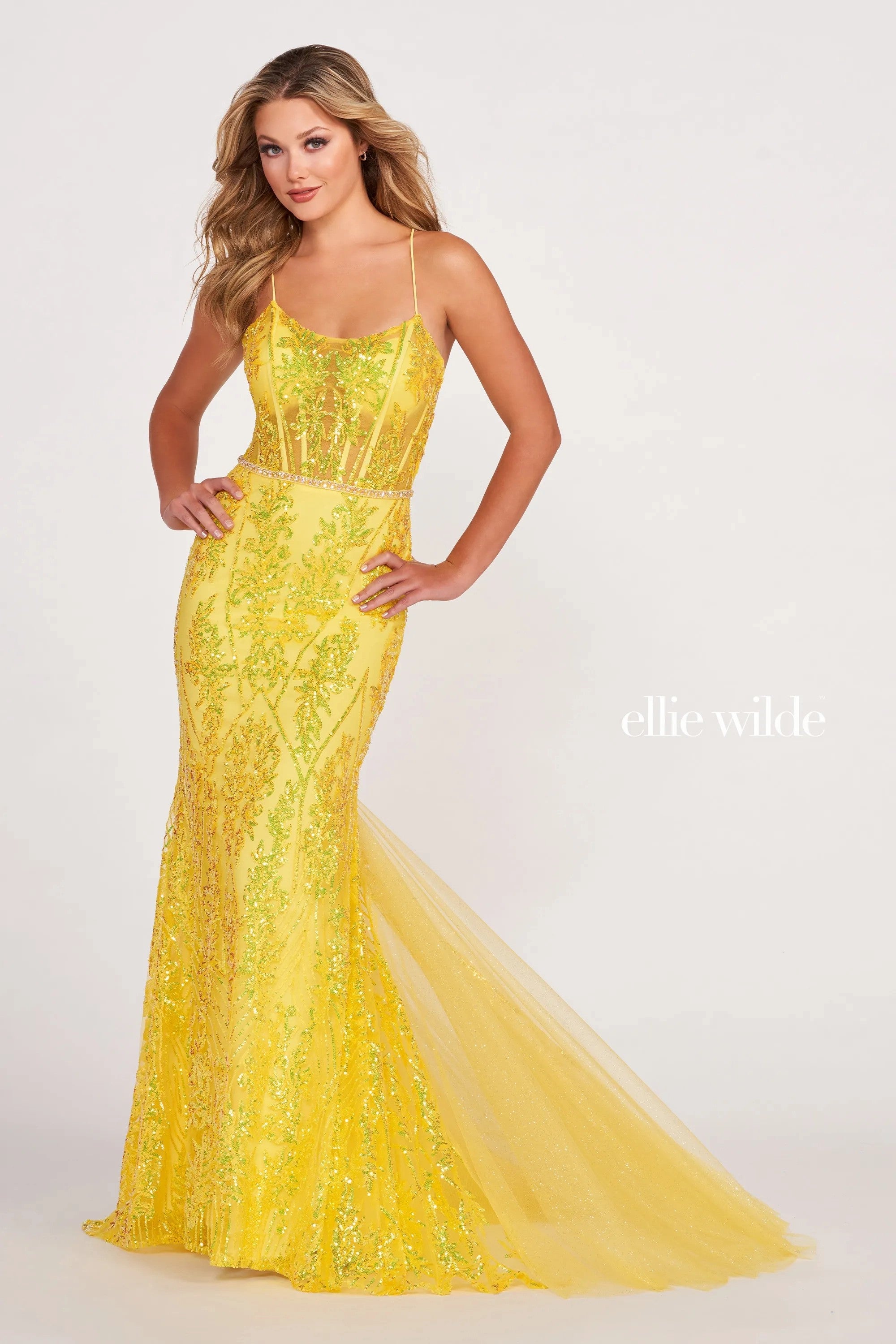 Prom Dresses Long Glitter Formal Mermaid Prom Dress Neon Yellow