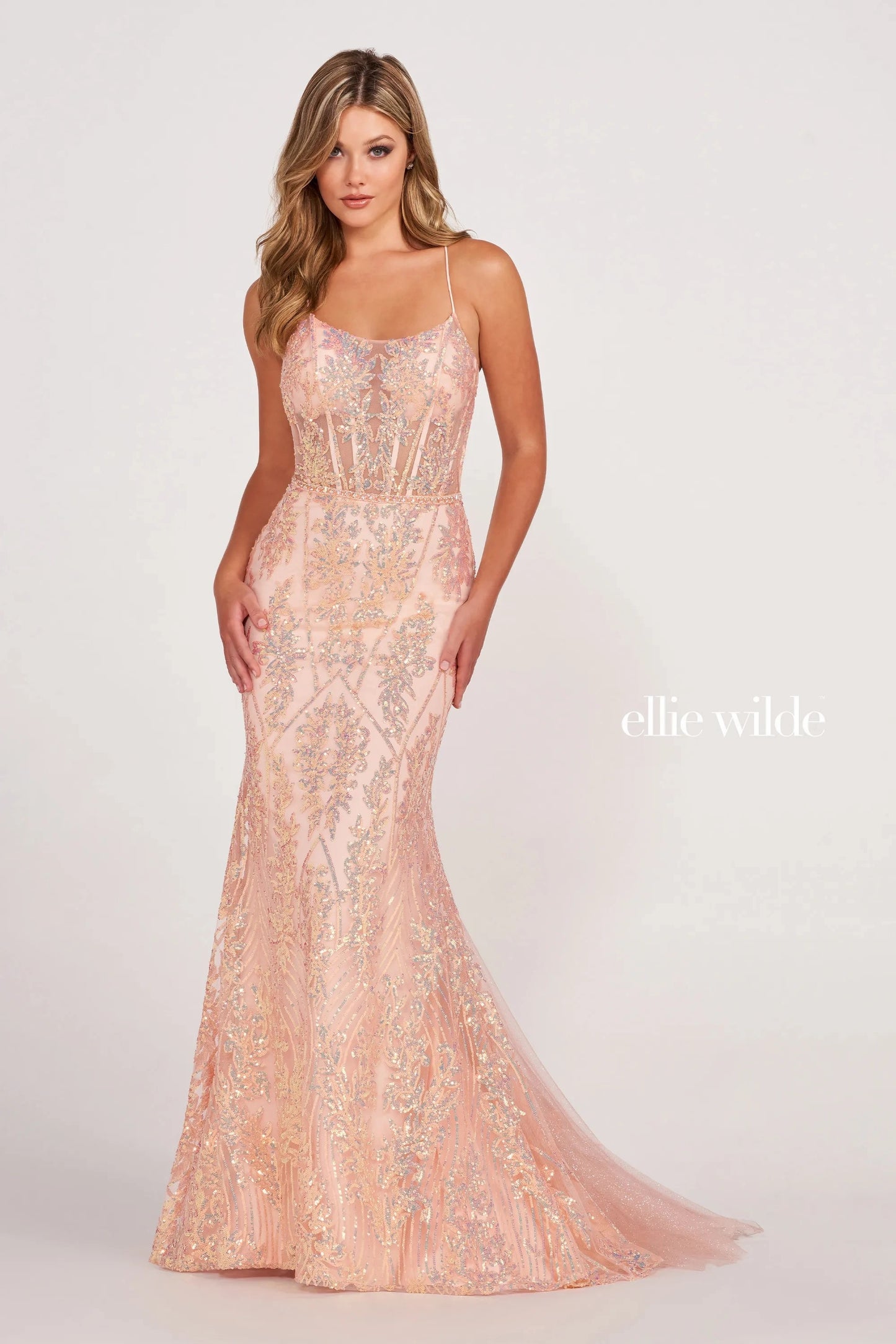 Prom Dresses Long Glitter Formal Mermaid Prom Dress Peach Champagne