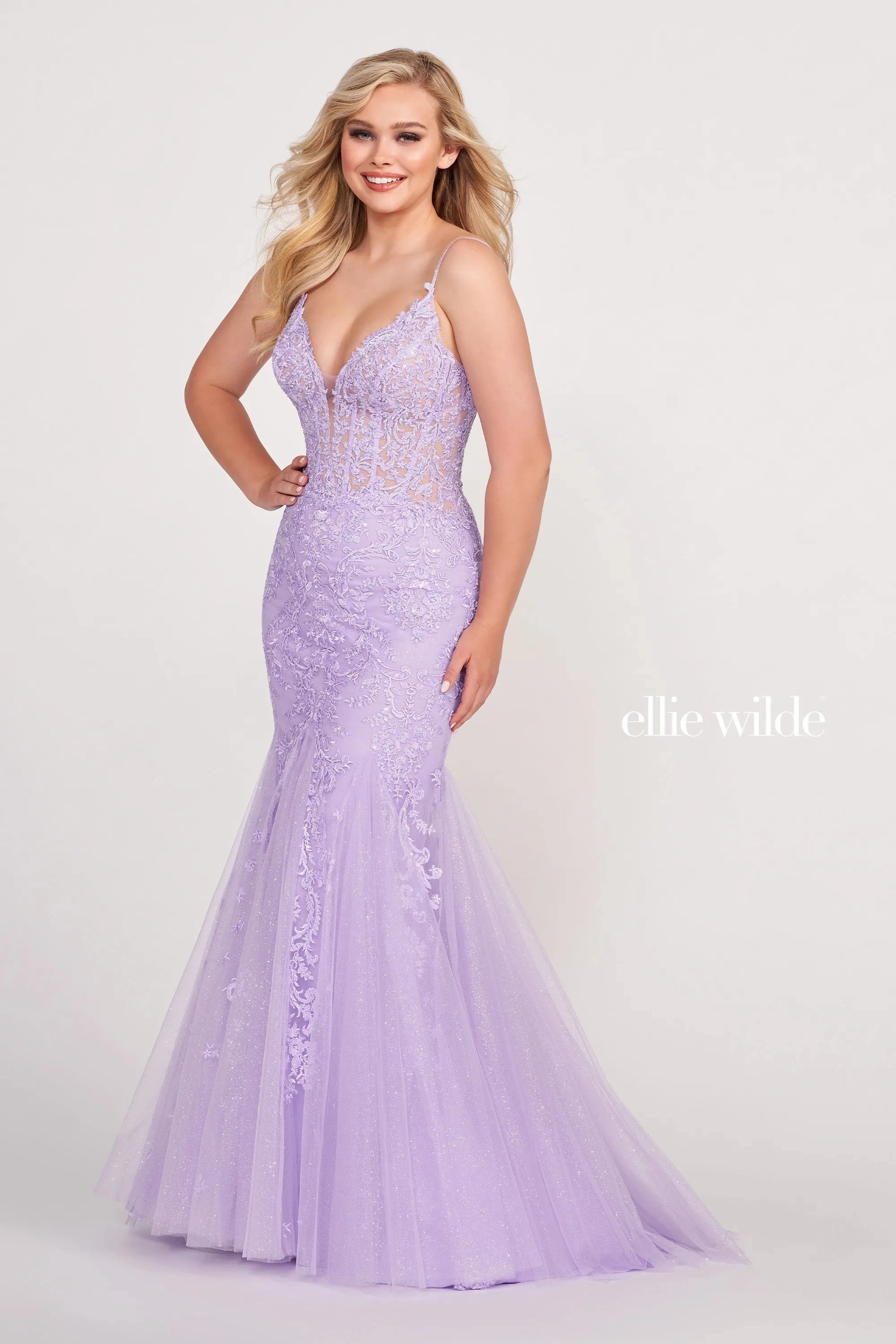 Ellie Wilde EW34033 Beaded Mermaid Long Formal Glitter Prom Dress