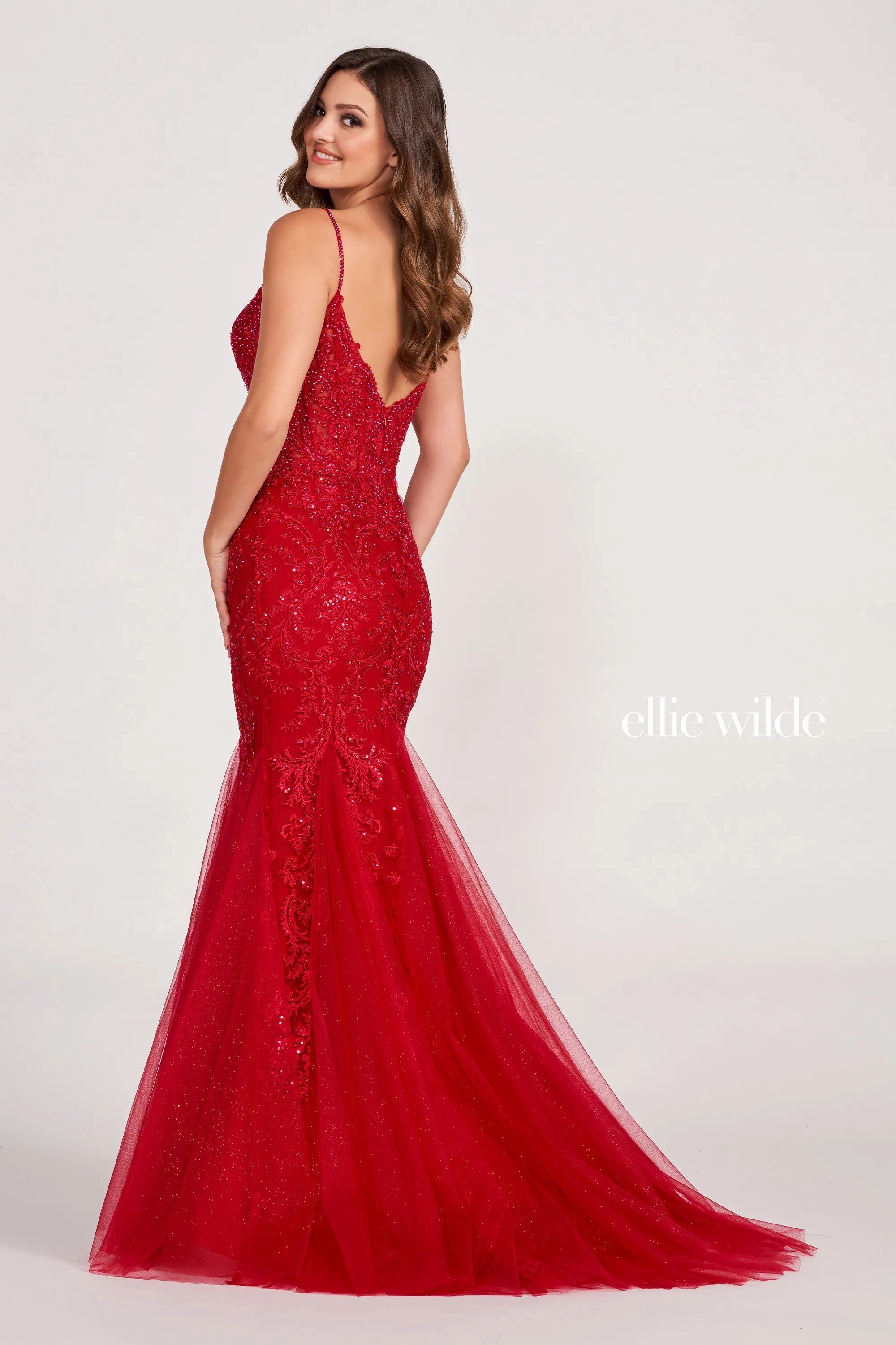 Prom Dresses Beaded Mermaid Long Formal Glitter Prom Dress Ruby