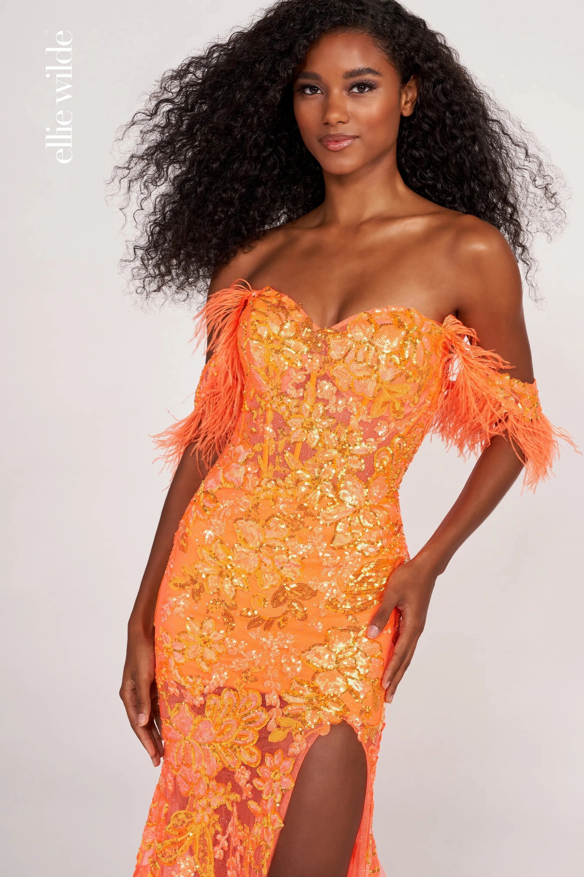 Prom Dresses Long Fitted Formal Detachable Sleeve Prom Gown Orange