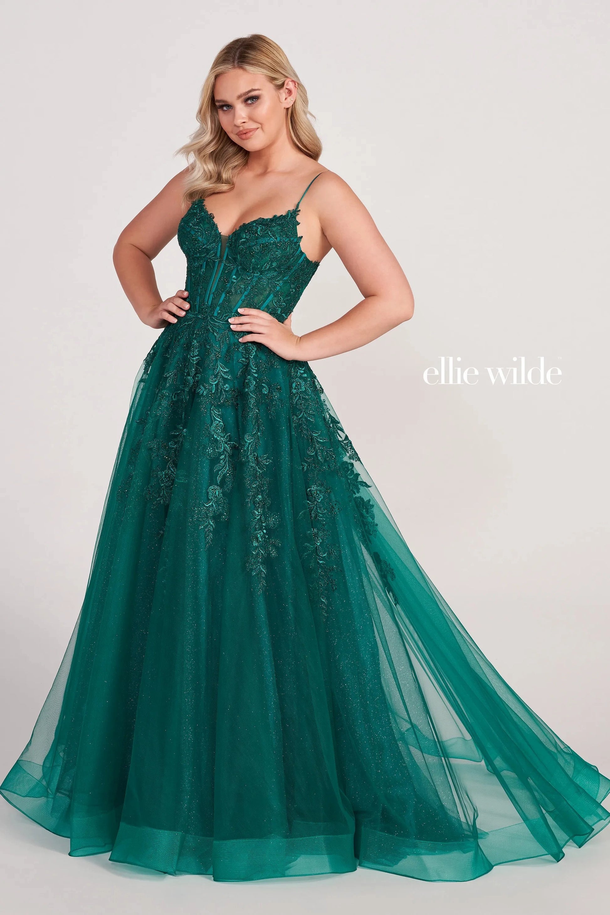 Ellie Wilde EW34036 Long Ball Gown Applique Prom Dress