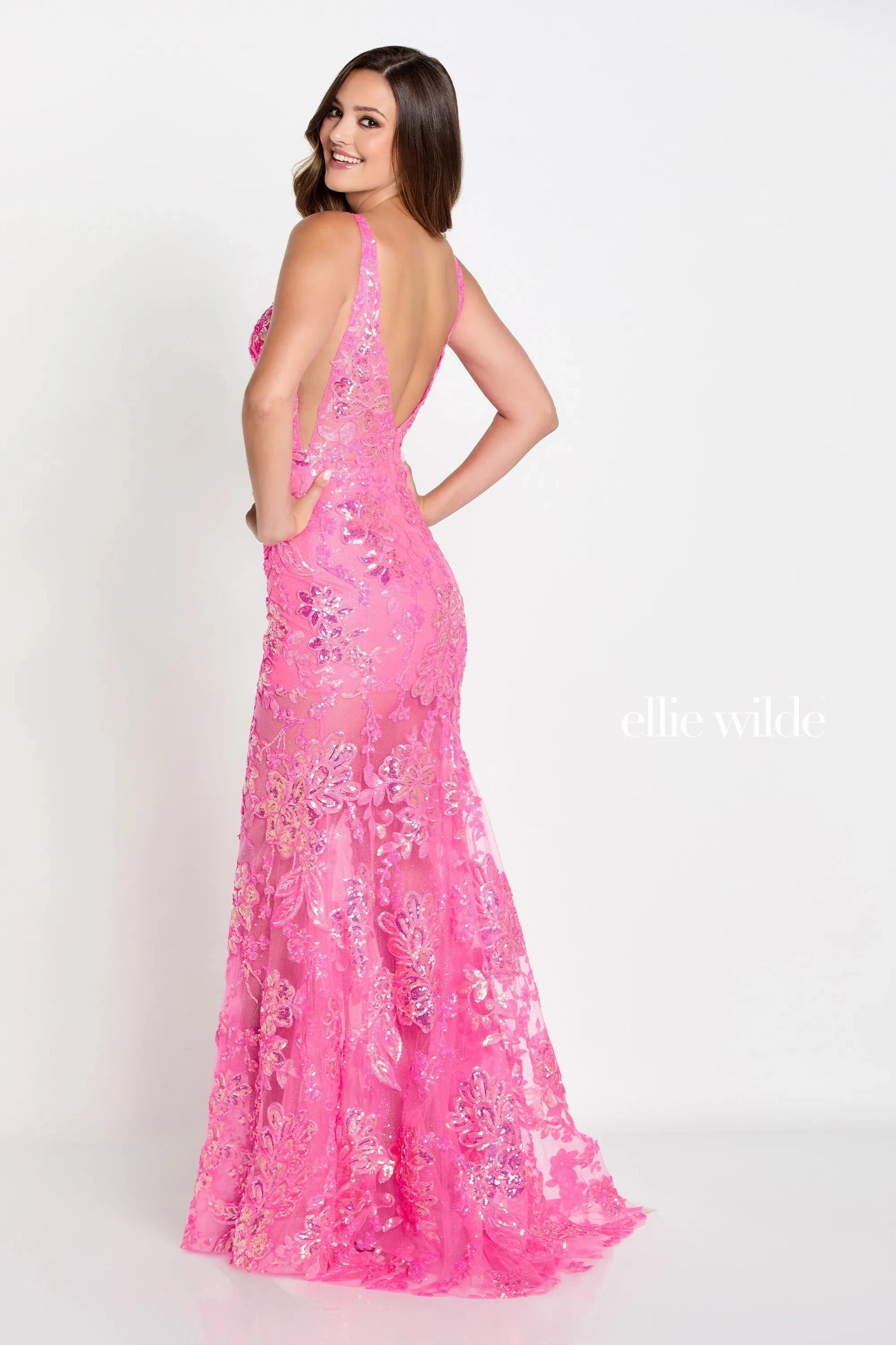 Ellie Wilde EW34040 Long Formal Fitted Sequin Prom Dress