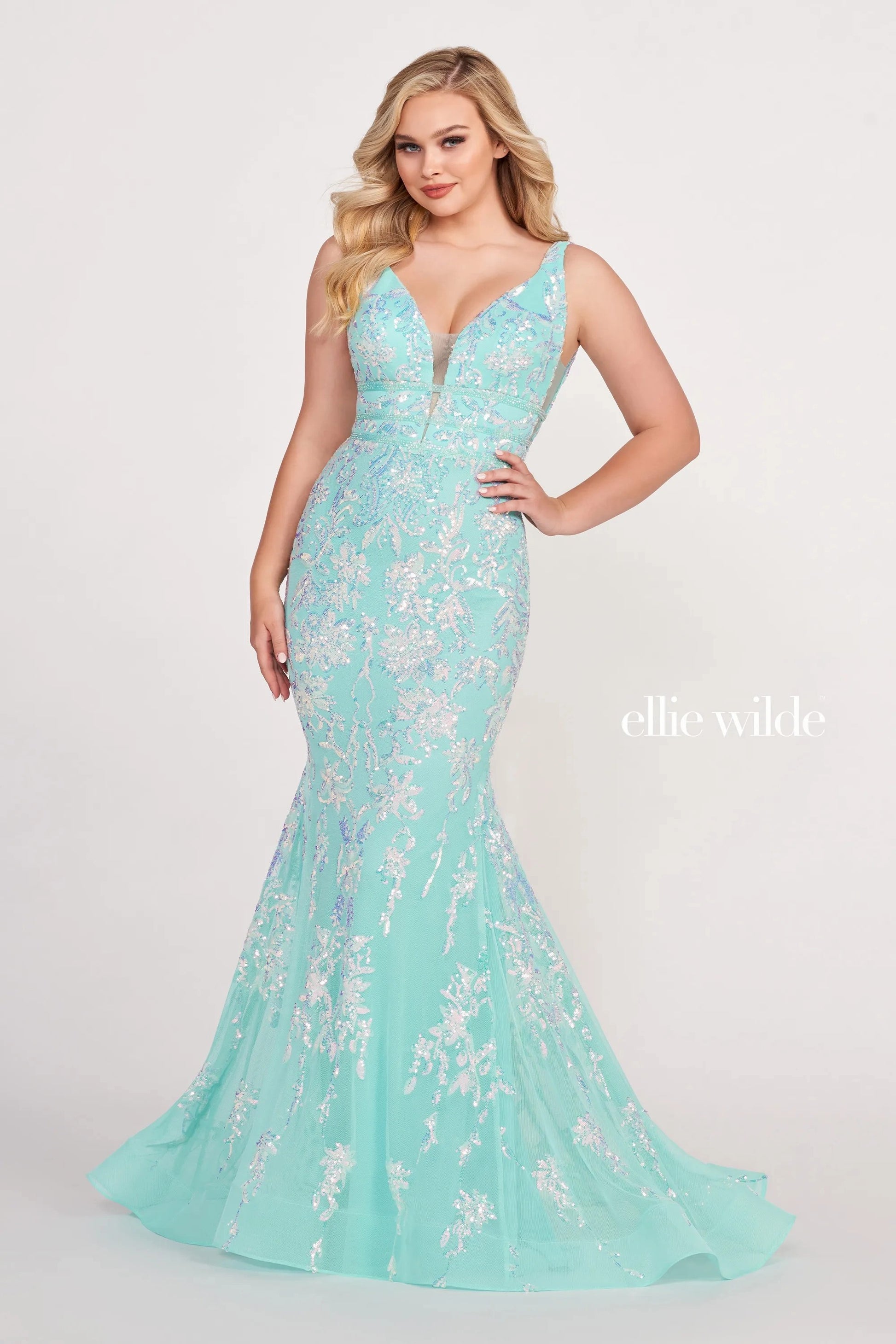 Ellie Wilde EW34041 Beaded Prom Dress Long Fitted Formal Gown