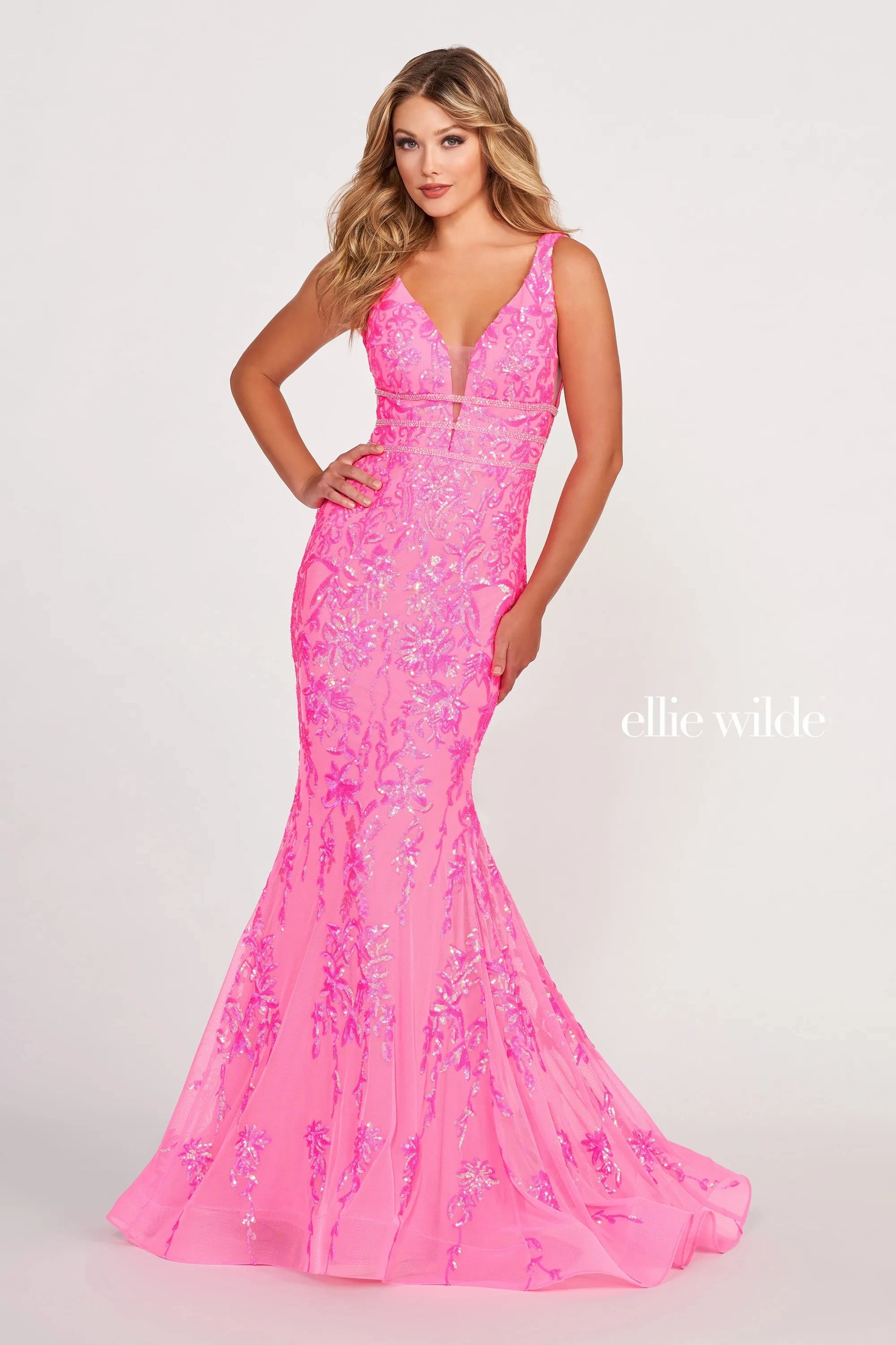 Ellie Wilde EW34041 Beaded Prom Dress Long Fitted Formal Gown