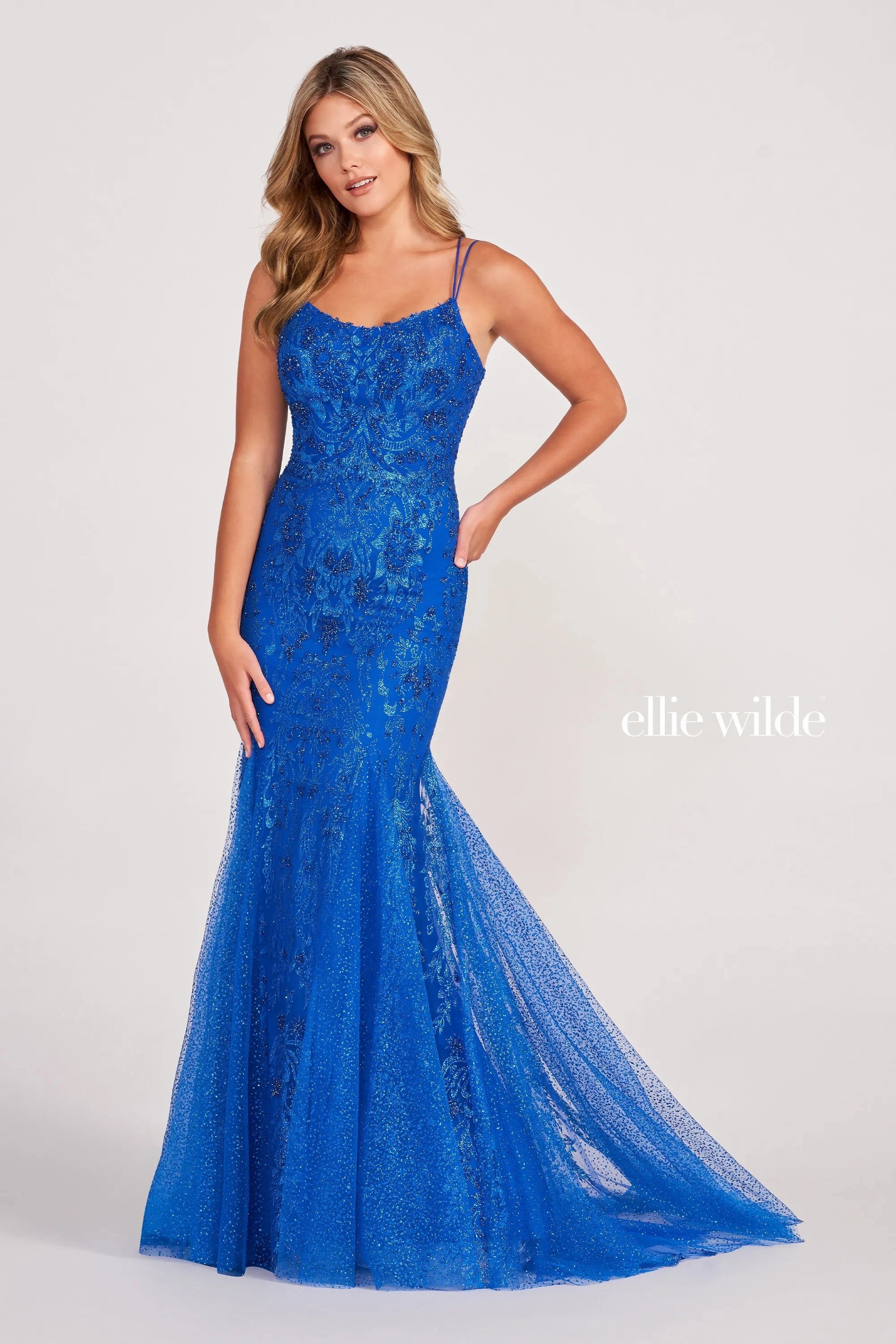 Royal Blue Ellie Wilde EW34045 Beaded Mermaid Evening Long Prom Gown ...