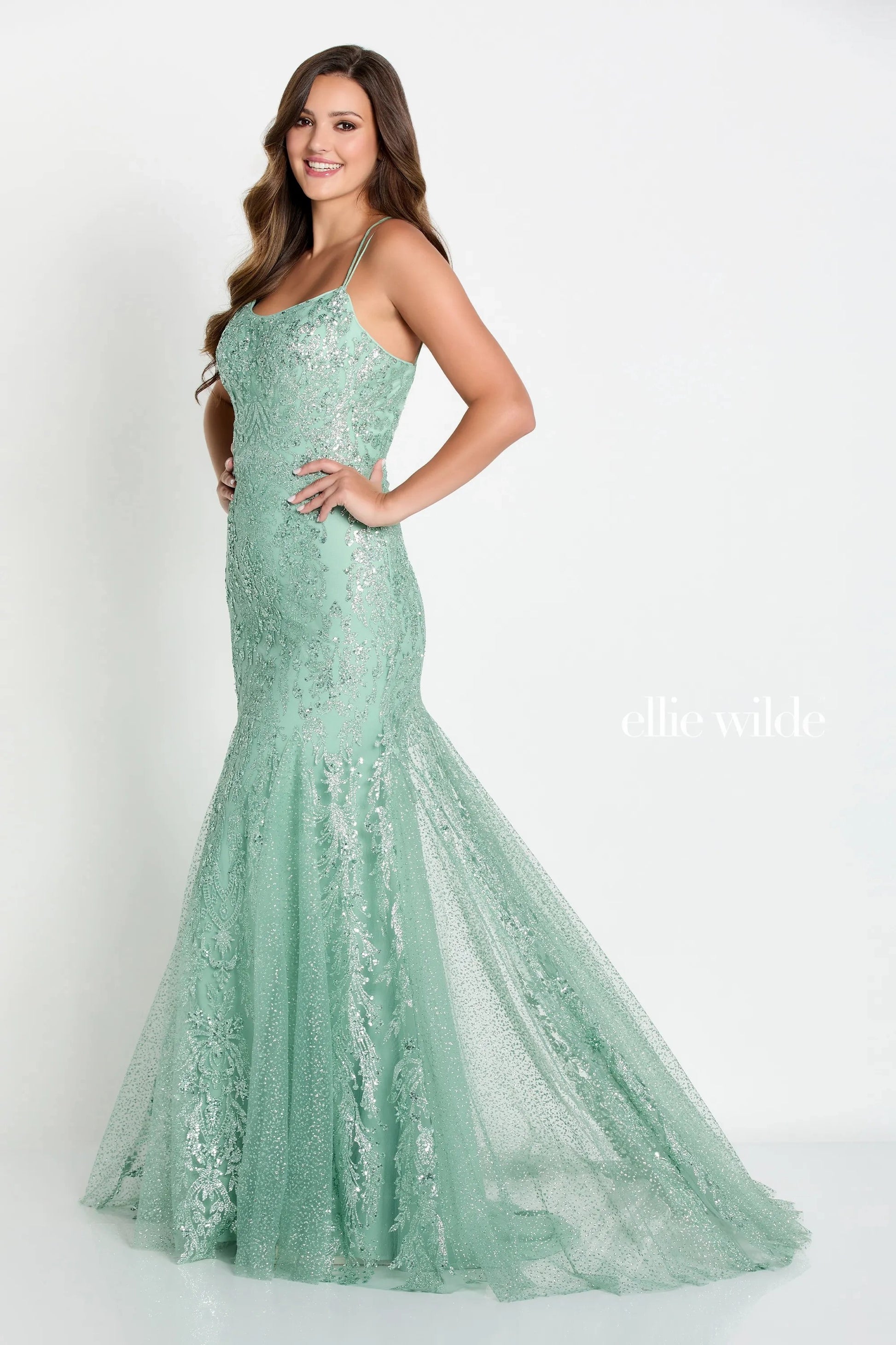Ellie Wilde EW34045 Beaded Mermaid Evening Long Prom Gown