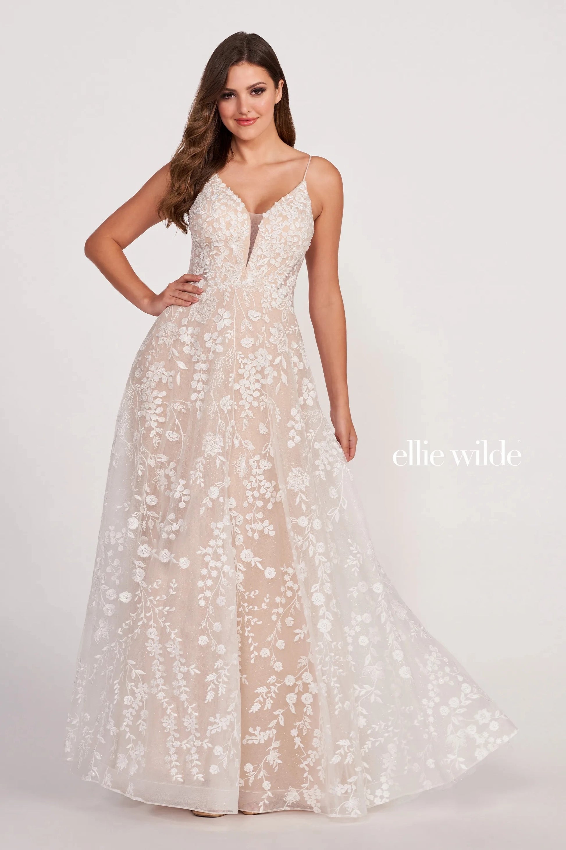 Ellie Wilde EW34048 Prom Formal Floral Beaded Long Ball Gown