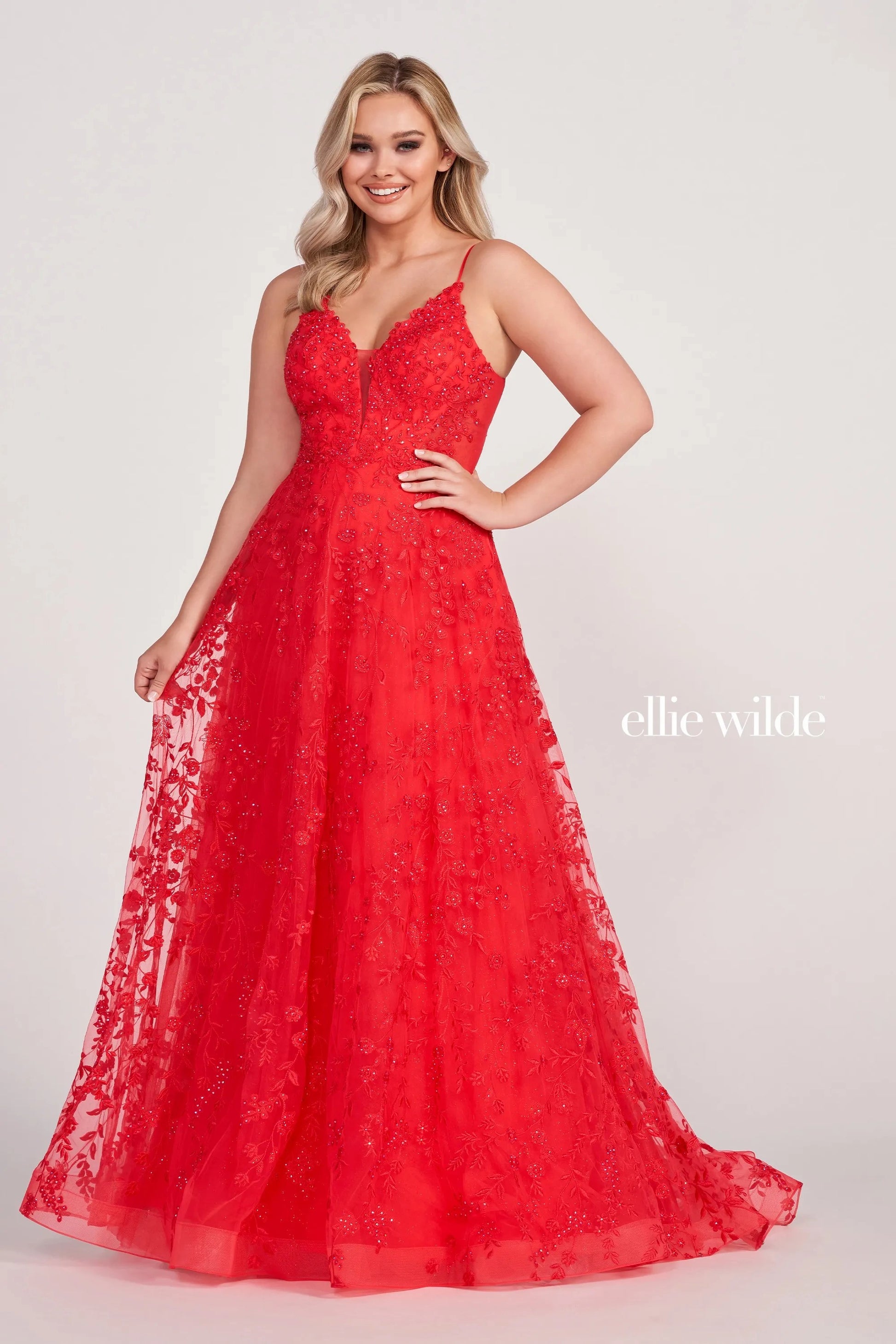 Ellie Wilde EW34048 Prom Formal Floral Beaded Long Ball Gown