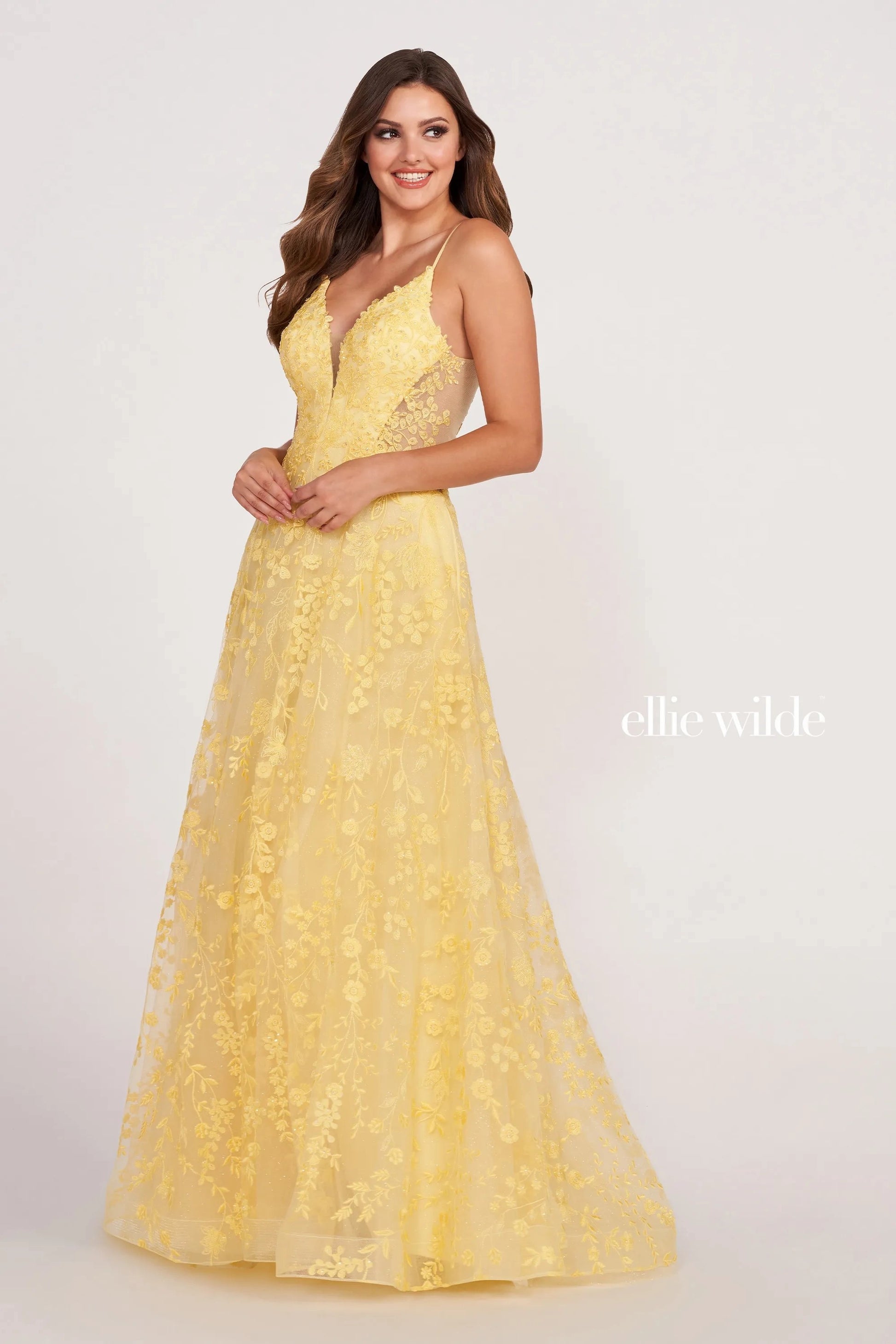 Ellie Wilde EW34048 Prom Formal Floral Beaded Long Ball Gown