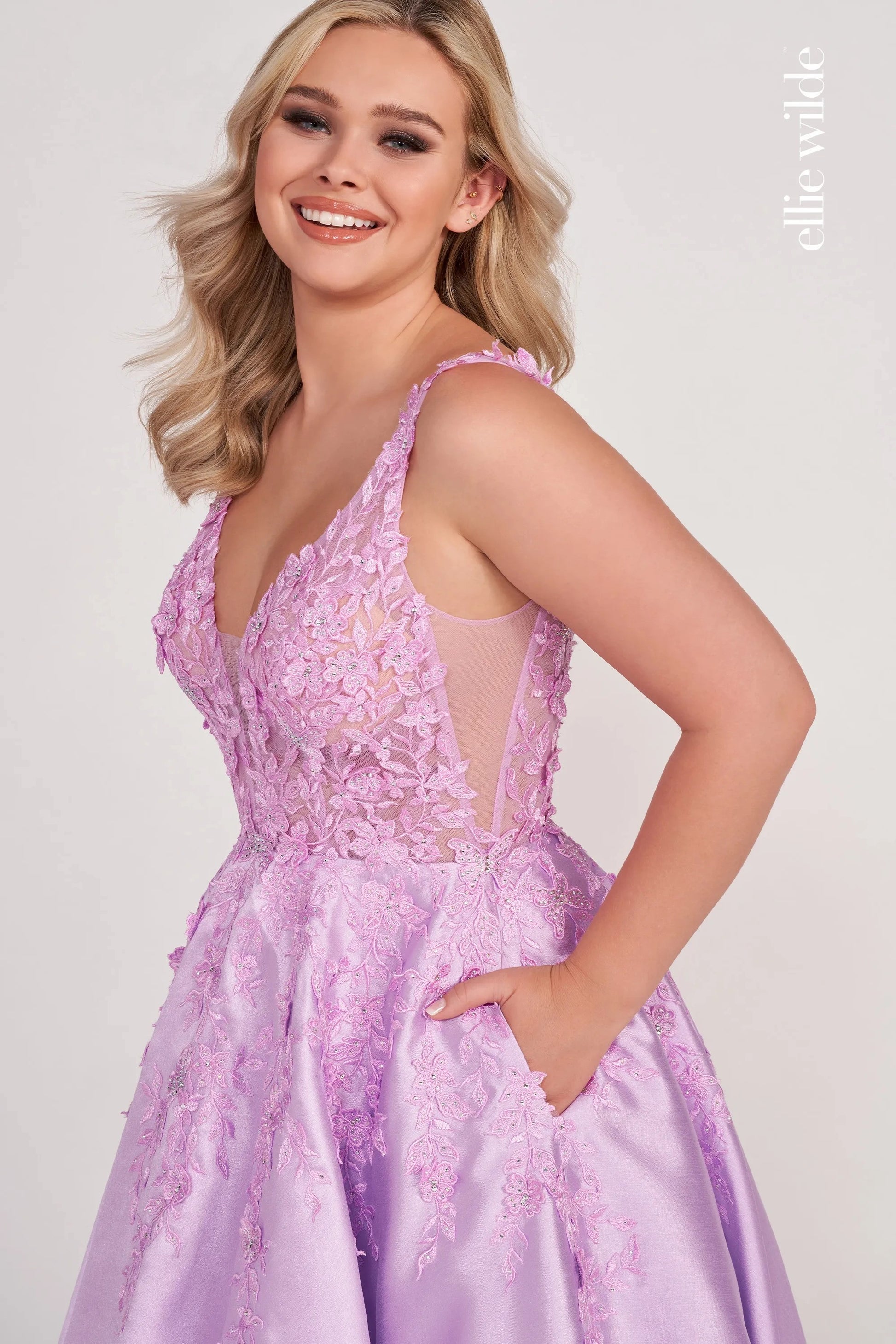 Ellie Wilde EW34050 Long Ball Gown Beaded Pocket Prom Dress