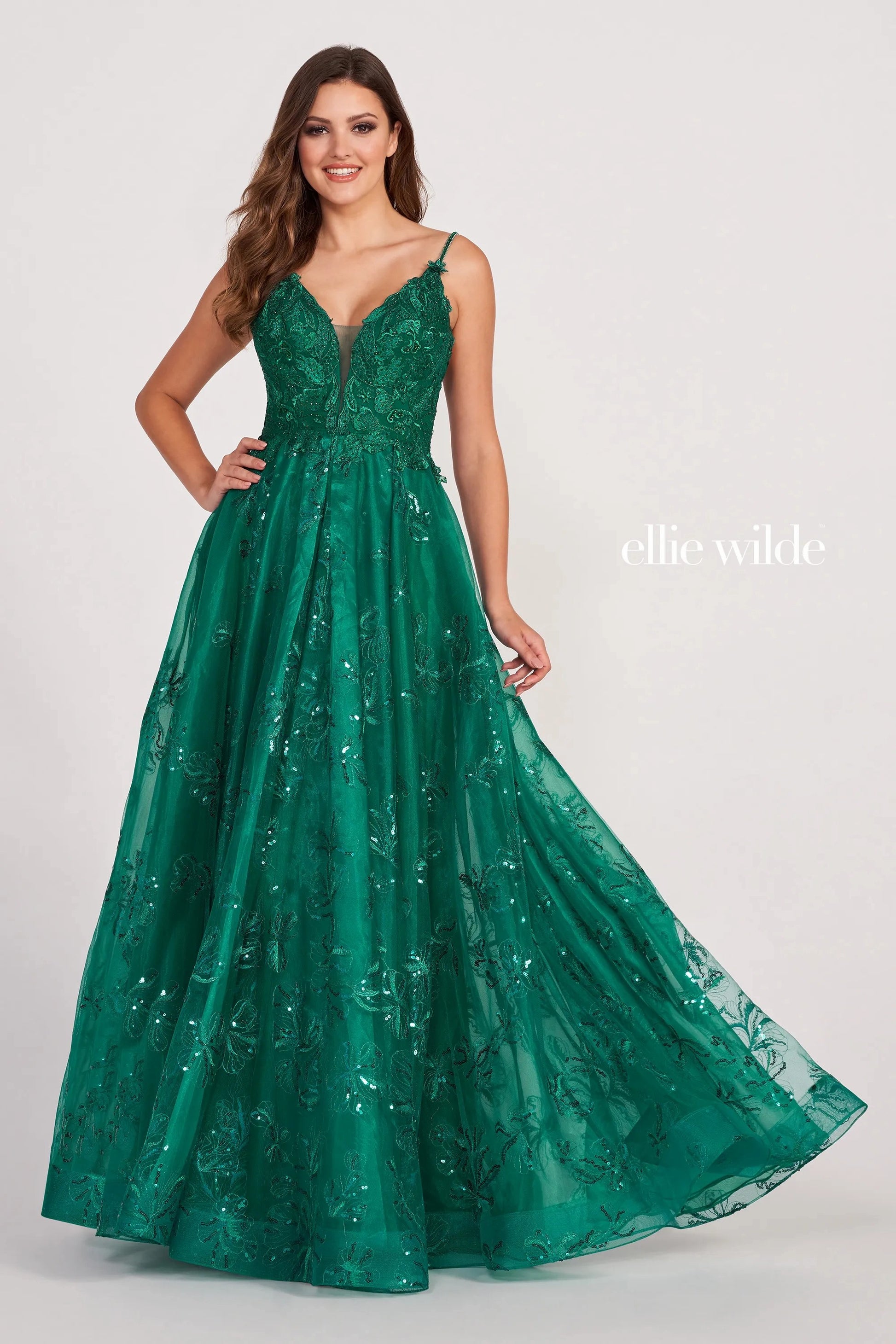 Ellie Wilde EW34051 Long Pocket Ball Gown Sequin Prom Dress