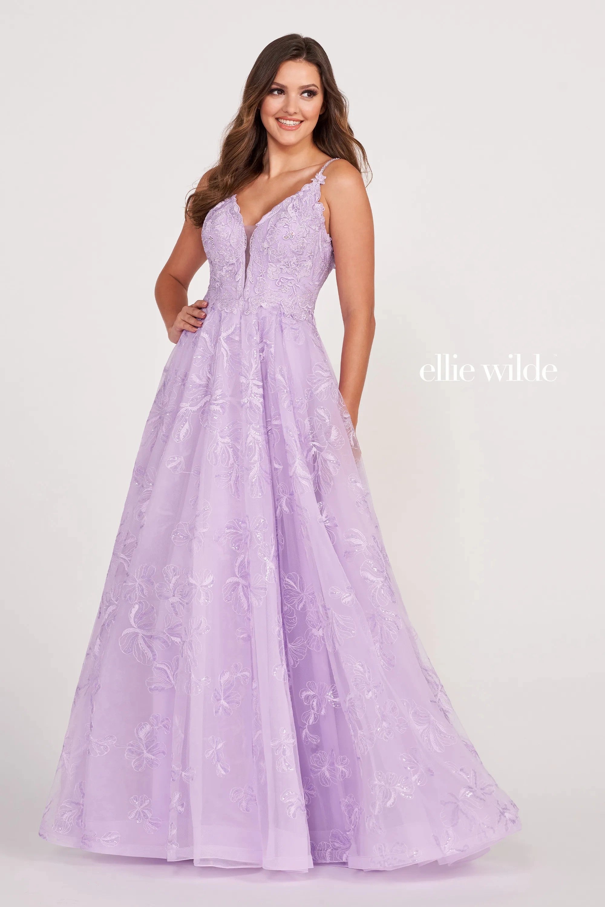 Prom Dresses Long Pocket Ball Gown Sequin Prom Dress Lavender