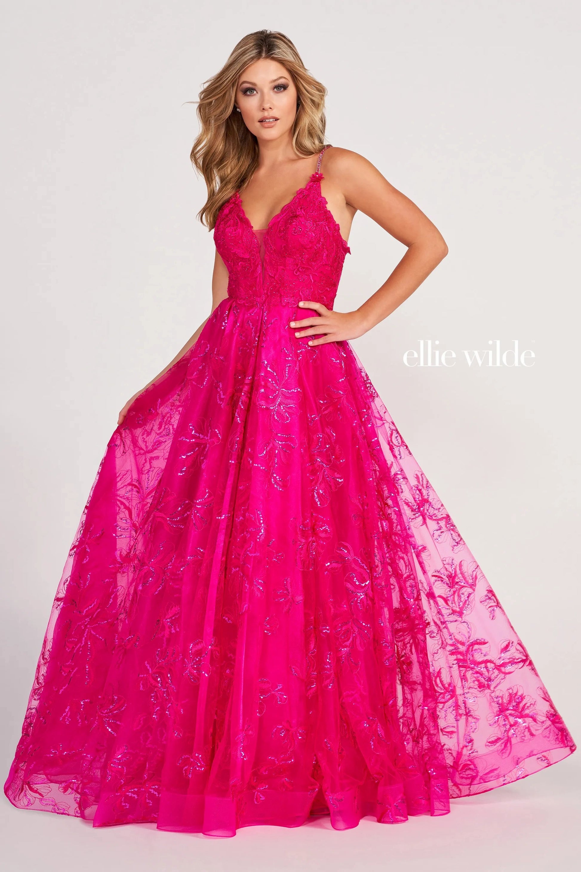 Ellie Wilde EW34051 Long Pocket Ball Gown Sequin Prom Dress