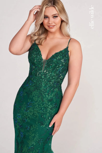 Prom Dresses Long Fitted Applique Evening Prom Gown Emerald