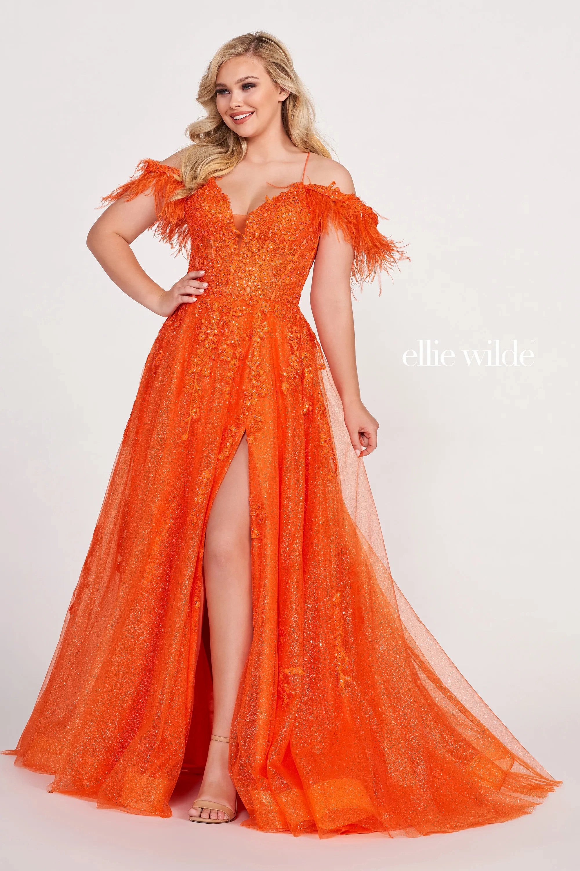 Prom Dresses Long Ball Gown Glitter Applique Prom Dress Orange