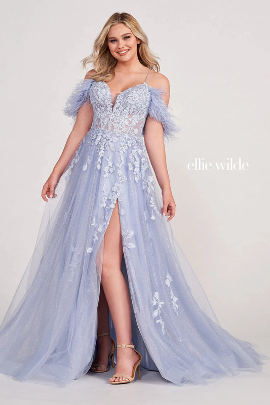 Prom Dresses Long Ball Gown Glitter Applique Prom Dress Periwinkle