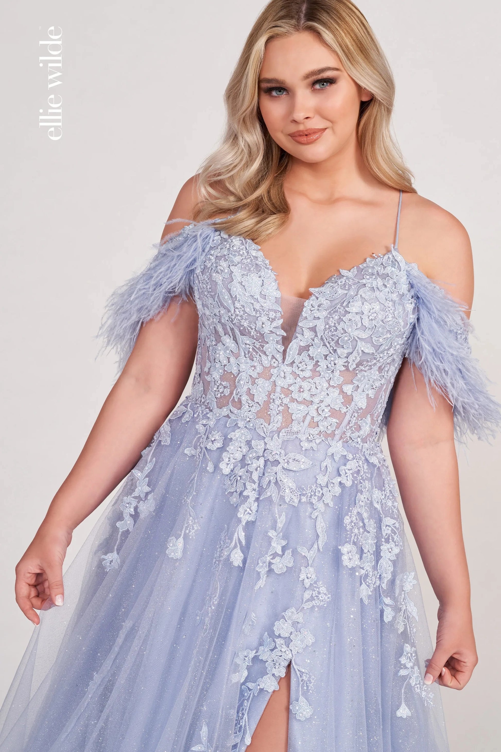 Ellie Wilde EW34066 Long Ball Gown Glitter Applique Prom Dress