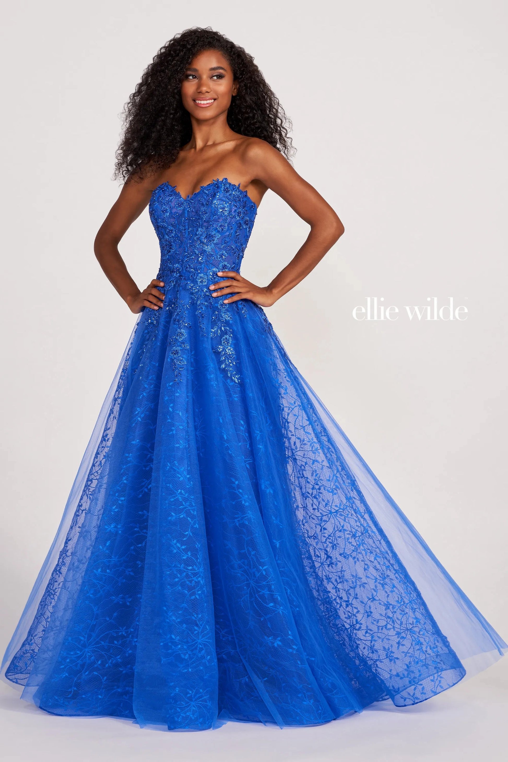Ellie Wilde EW34073 Long Ball Gown Detachable Sleeve Prom Dress