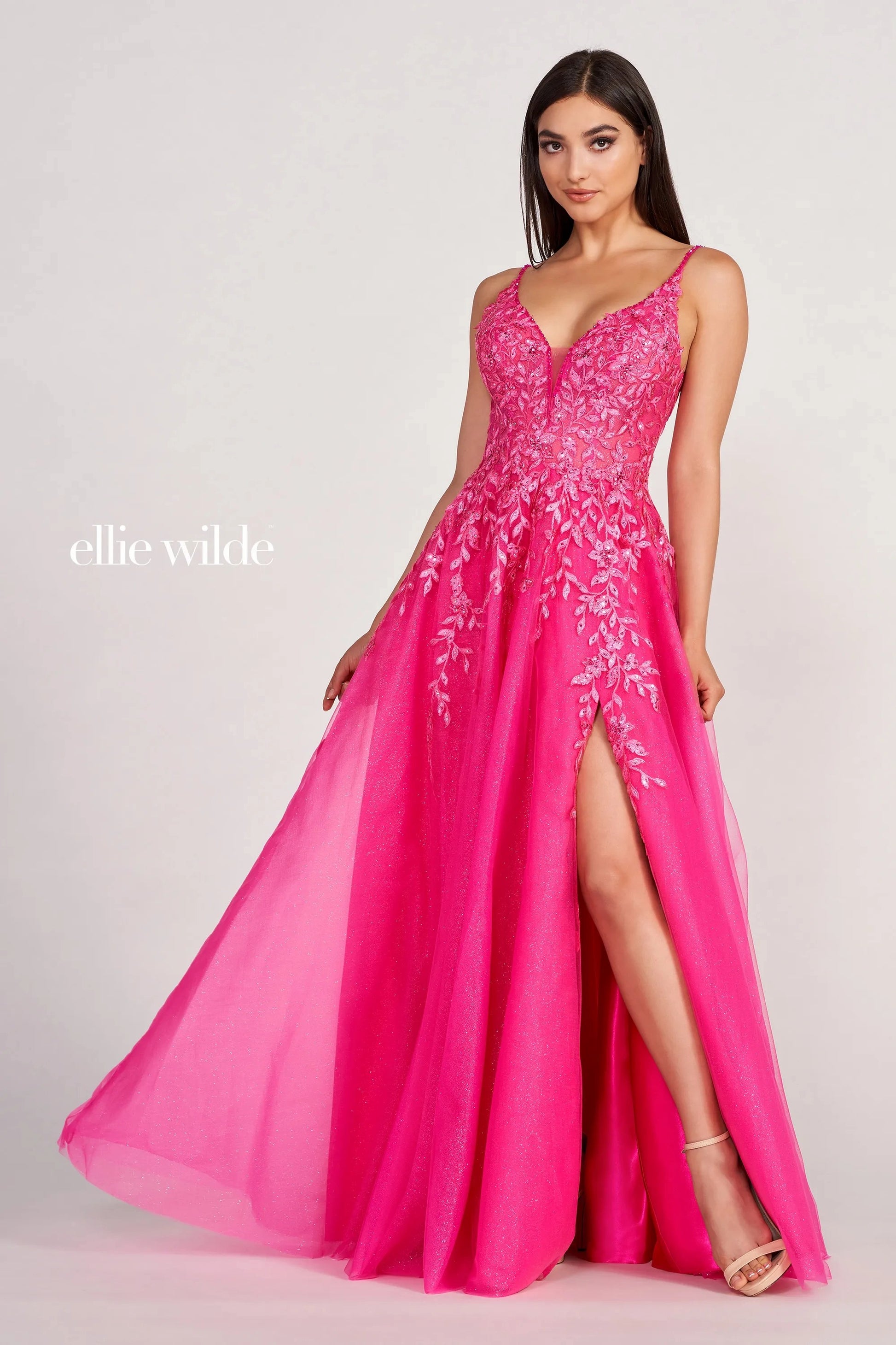 Ellie Wilde EW34089 Long Glitter Applique Prom Ball Gown