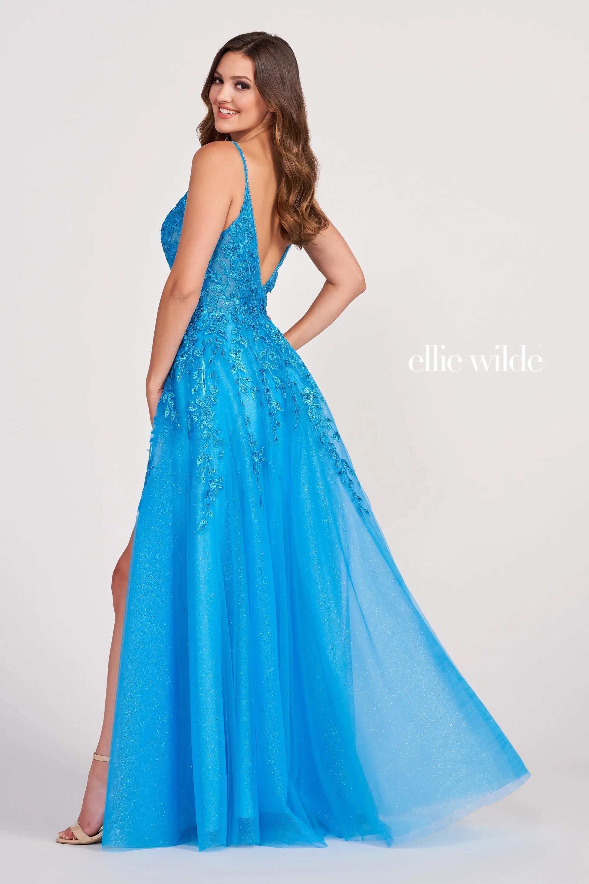 Ellie Wilde EW34089 Long Glitter Applique Prom Ball Gown
