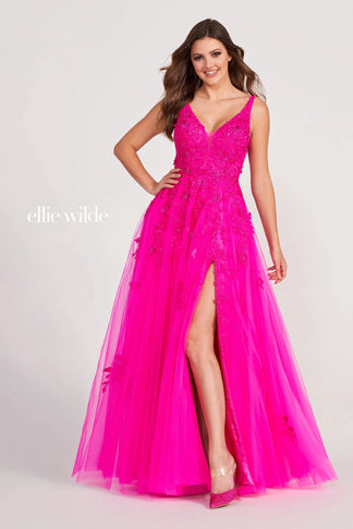 Navy Blue Ellie Wilde EW34103 Formal Long Prom A Line Dress for $609.0 ...